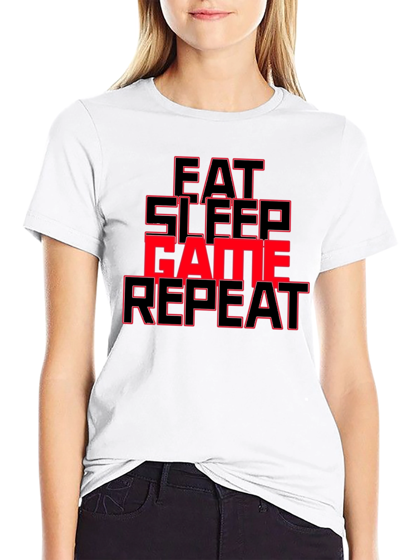 Black Eat Sleep Game Repeat Graphic Tee view 9