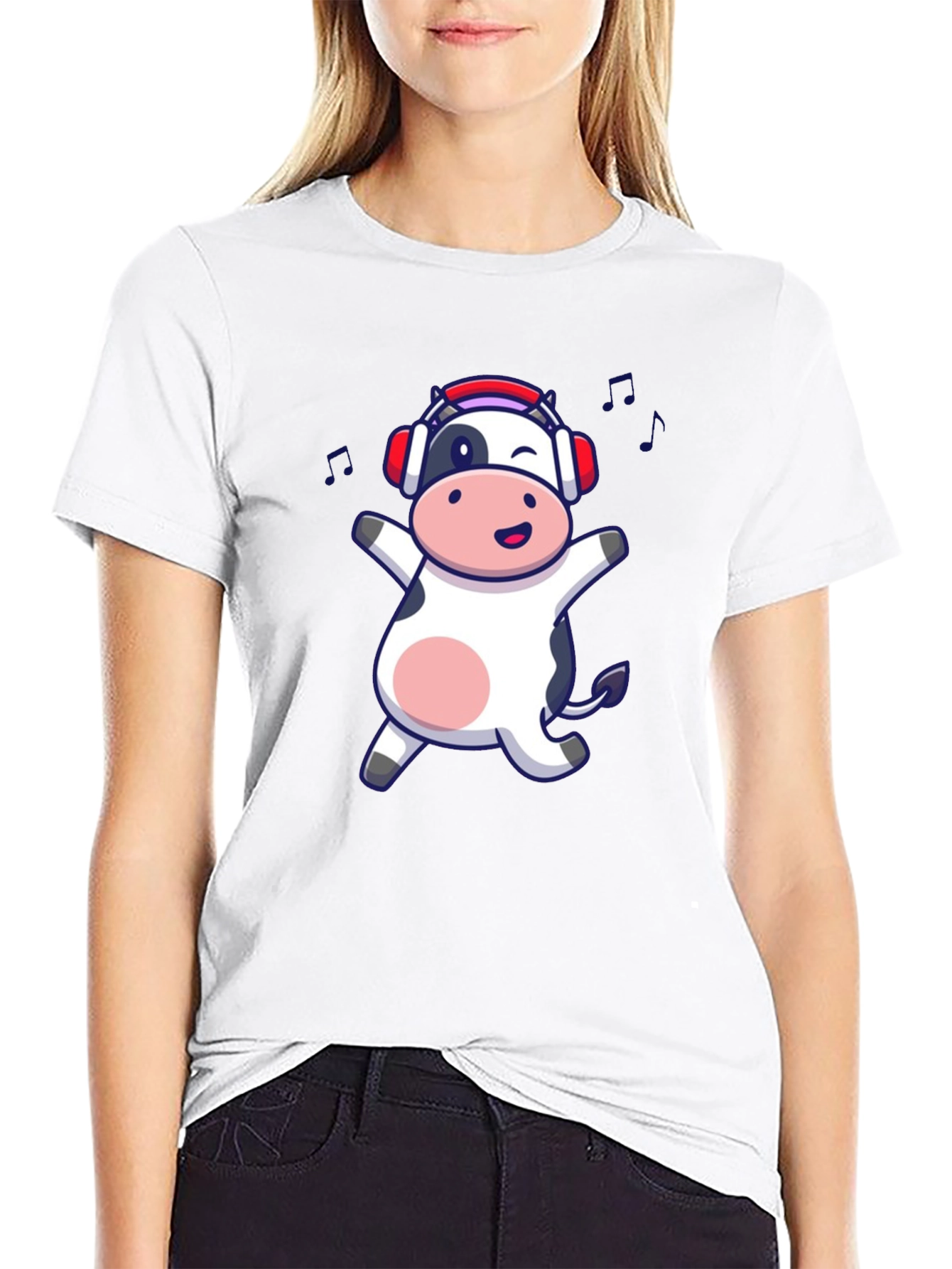 Black Funny Cow Music Lover Black T-Shirt view 9