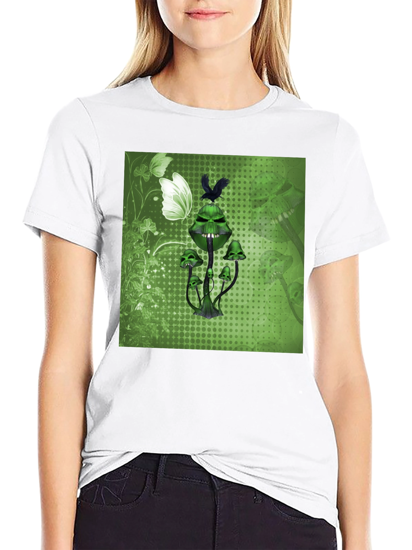 Black Grim Green Mushroom Graphic Tee - Edgy & Unique view 9