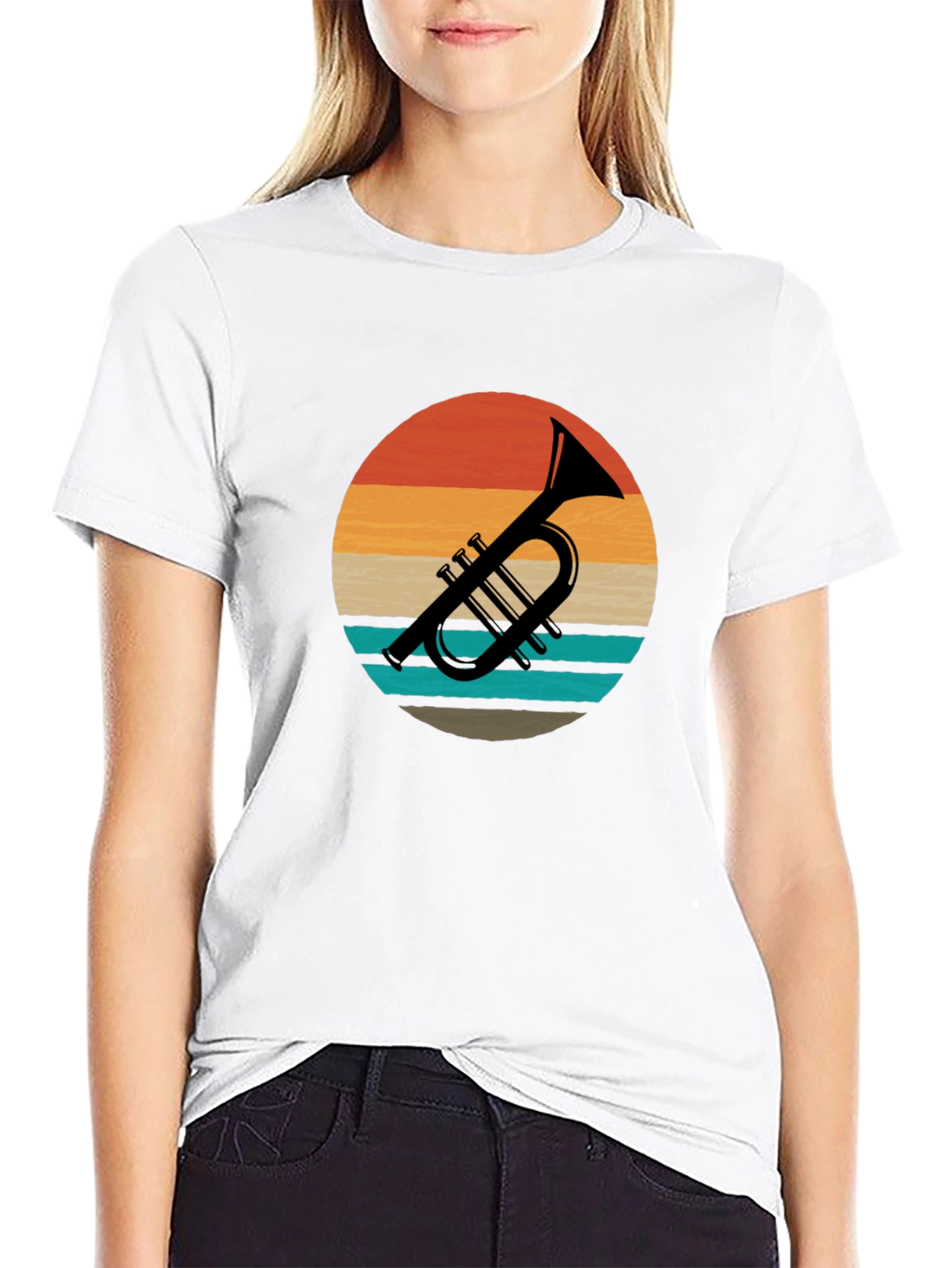 Black Vintage Trumpet Sunset Graphic Tee view 9