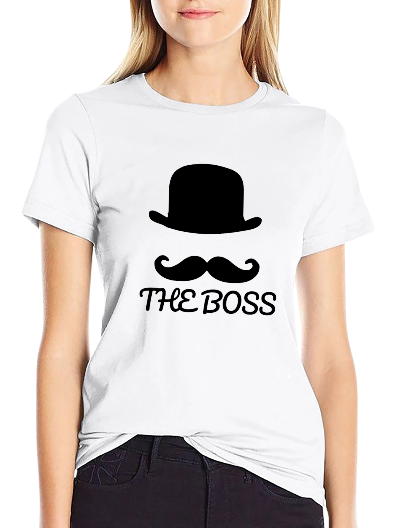 Black The Boss Graphic Tee - Hat & Mustache Design view 9