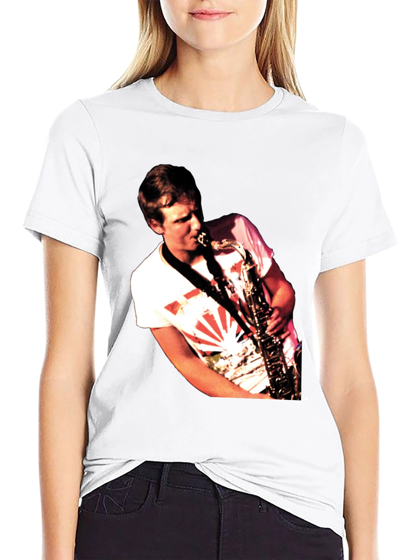 Black Saxophone Player Graphic T-Shirt - Black Cotton Tee view 9