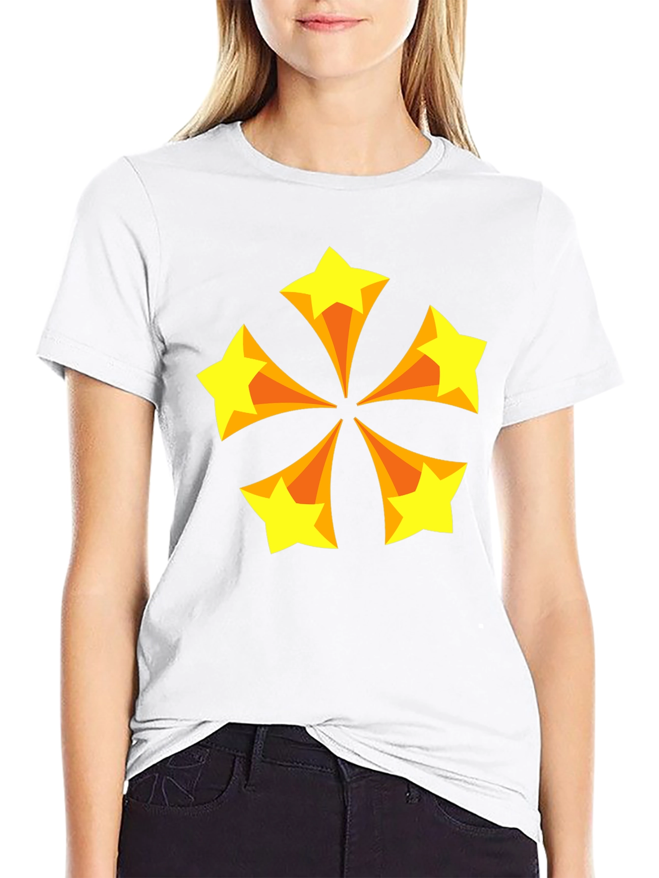 Black Retro Starburst Graphic Tee - Black Cotton Blend T-Shirt view 9