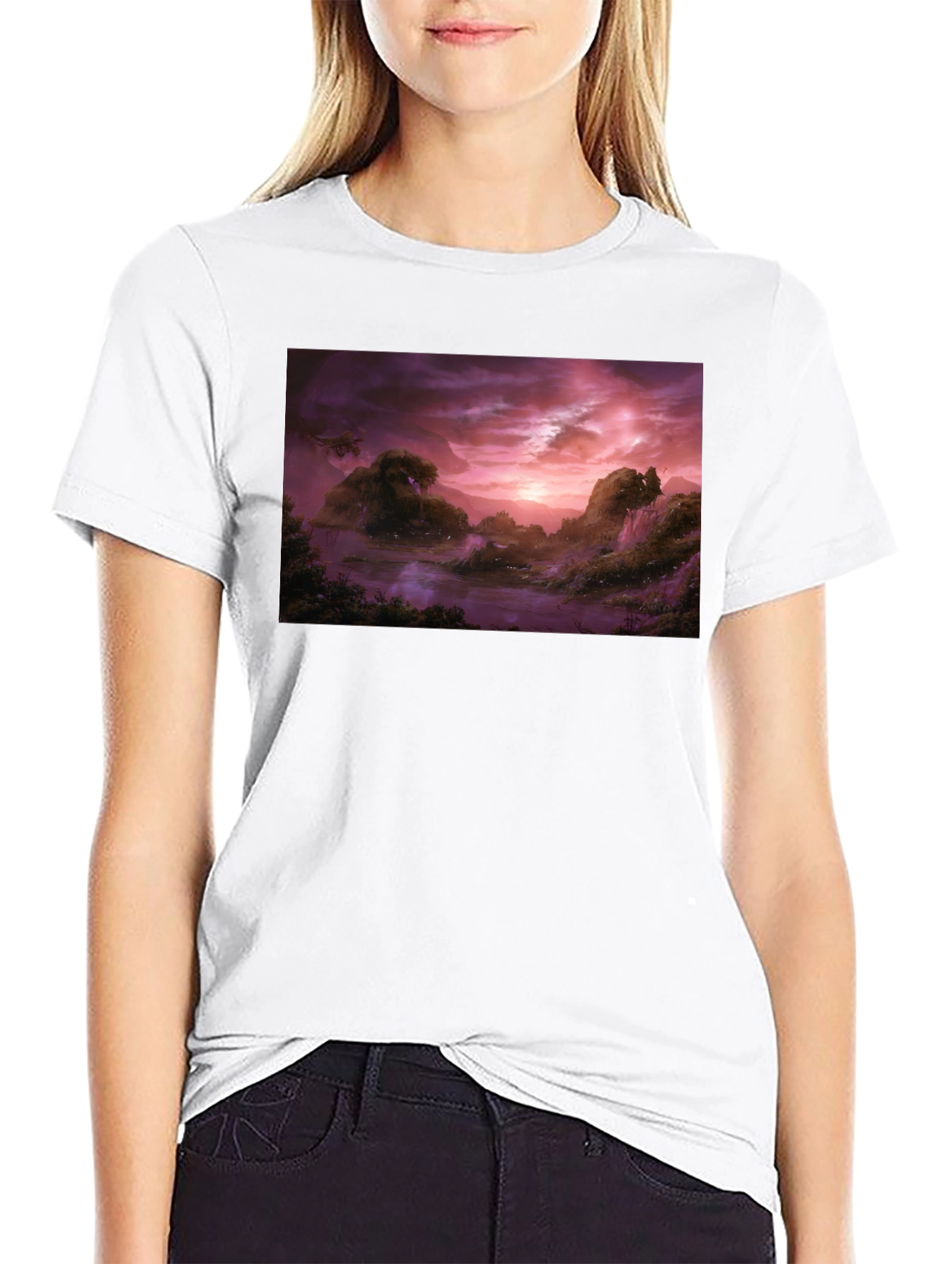 Black Mystic Landscape Graphic Tee - Black Cotton Blend view 9