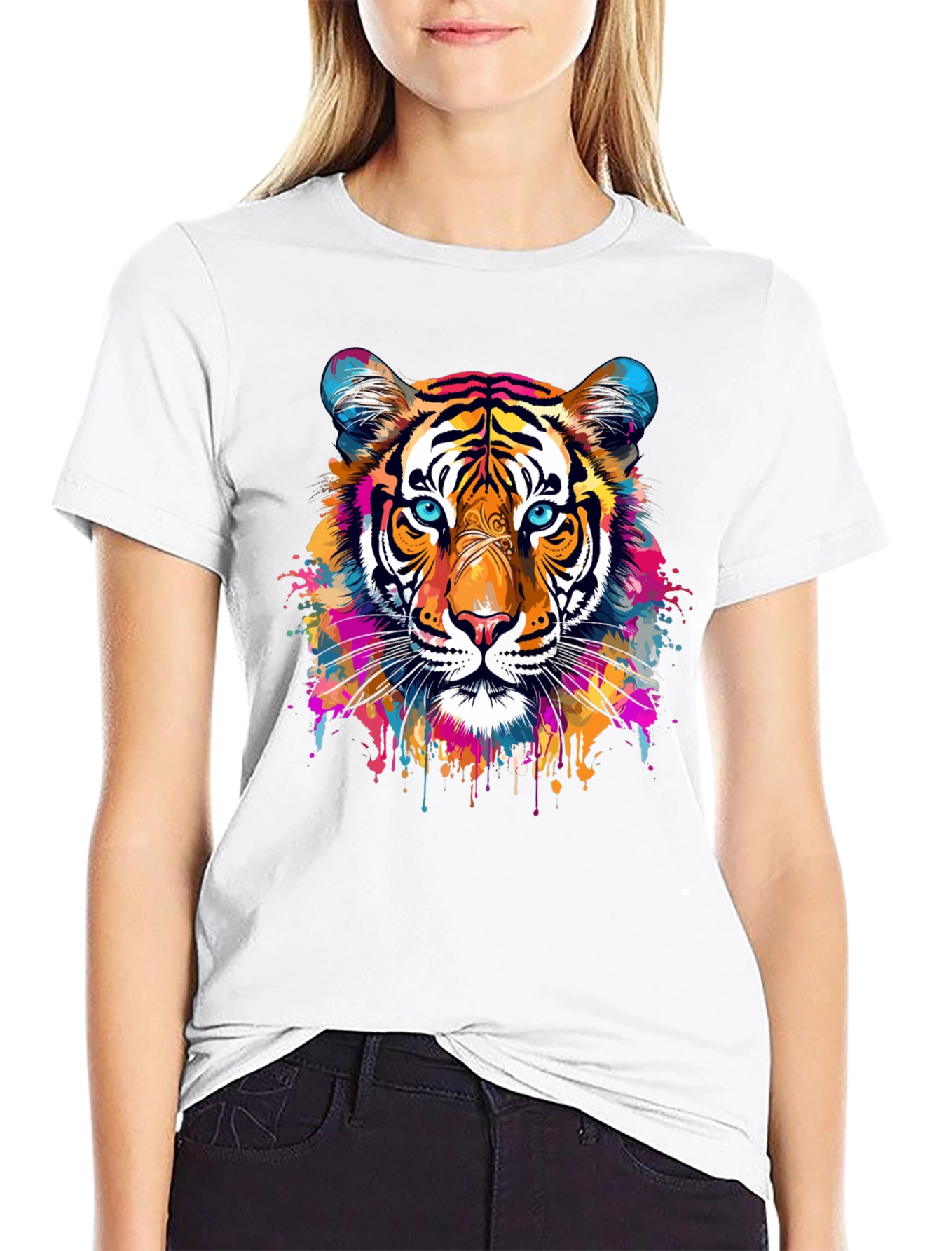 Black Vibrant Tiger Graphic Black T-Shirt view 9