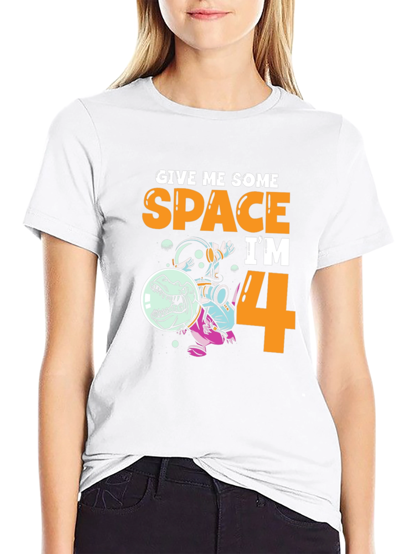 Black Give Me Some Space I'm 4 Kids T-Shirt view 9