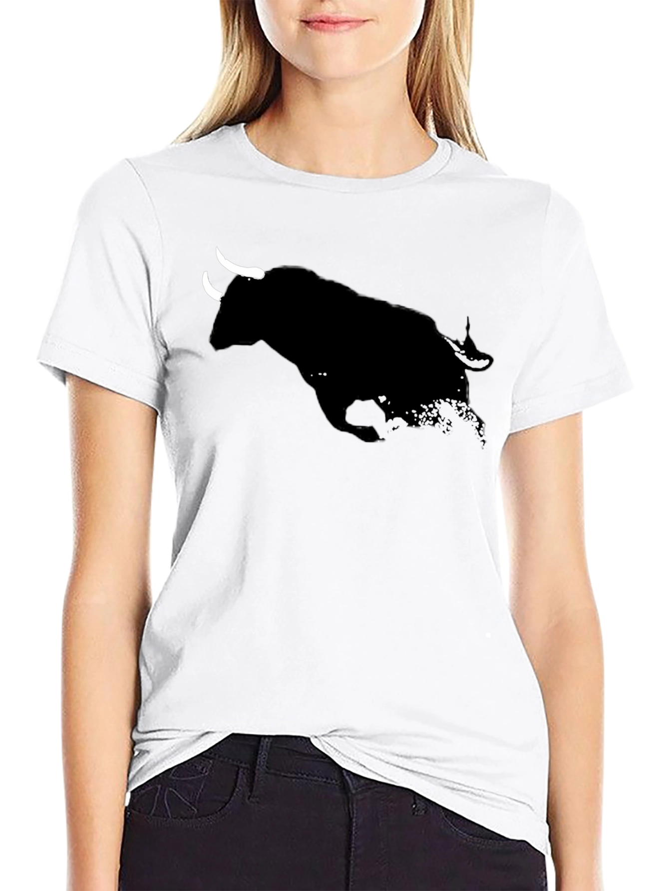 Black Charging Bull Graphic Tee - Black Cotton T-Shirt view 9