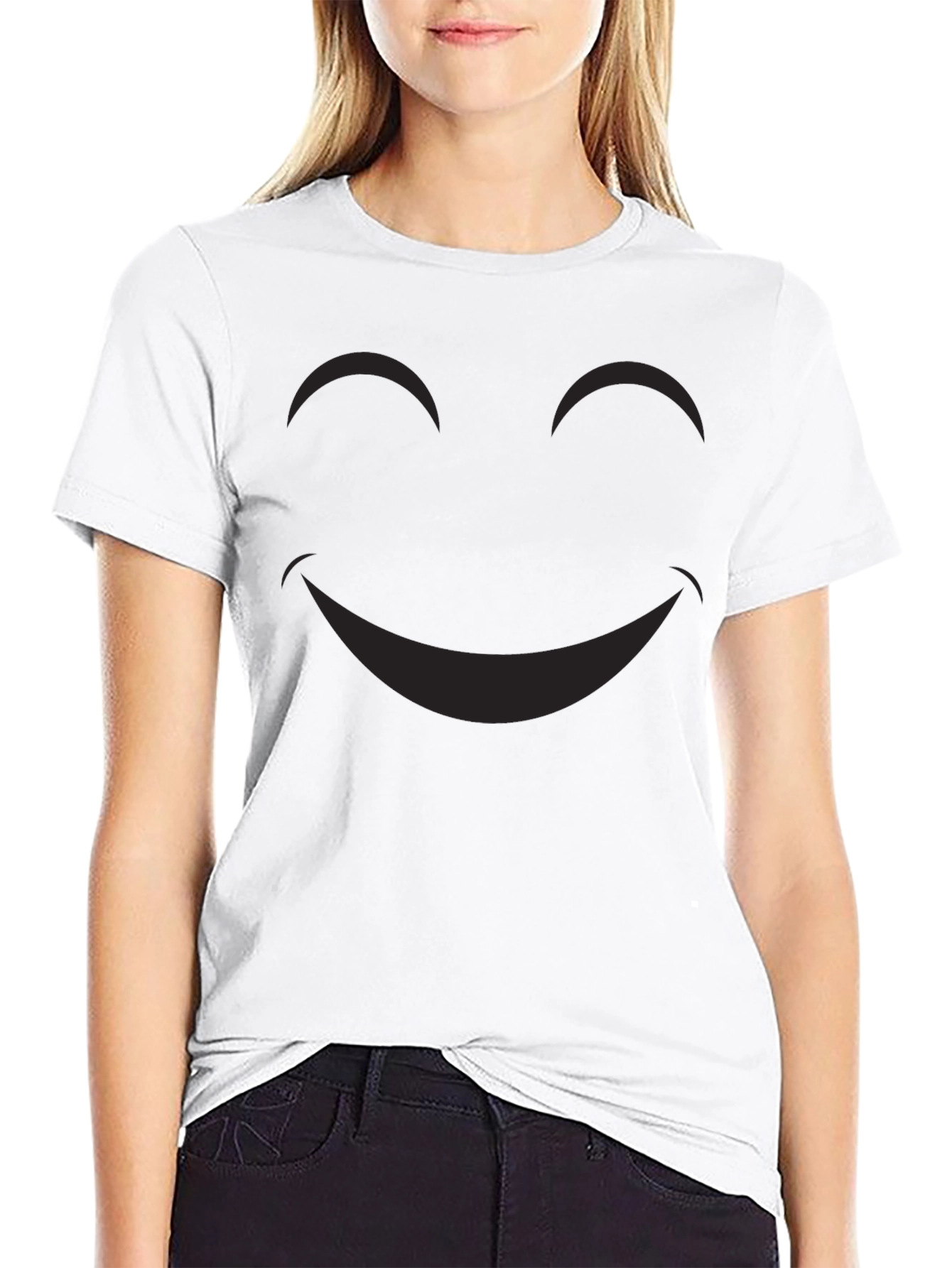 Black Smiley Face Graphic Tee - Classic Black Cotton T-Shirt view 9