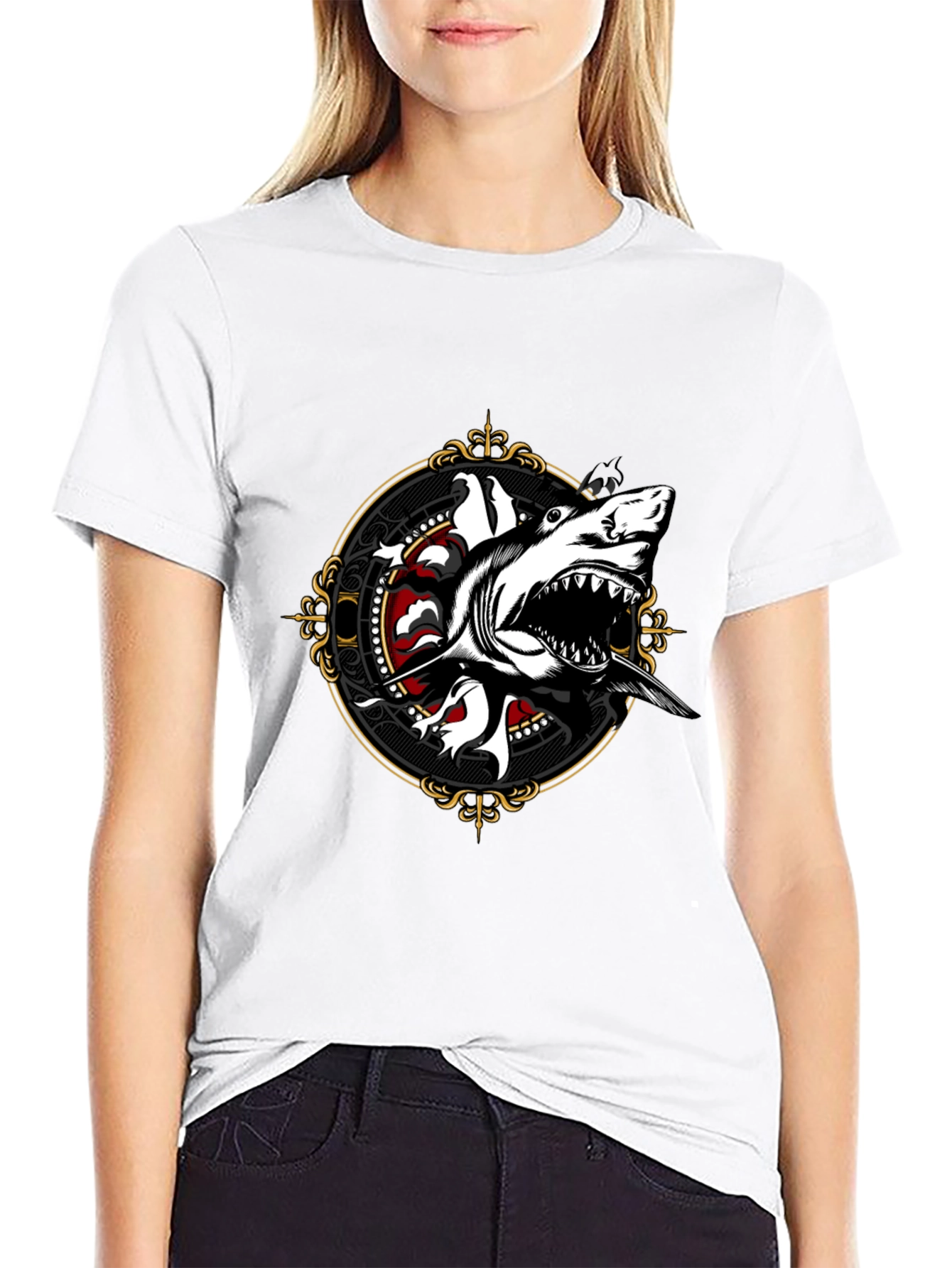 Black Shark Graphic Tee - Black Cotton T-Shirt view 9