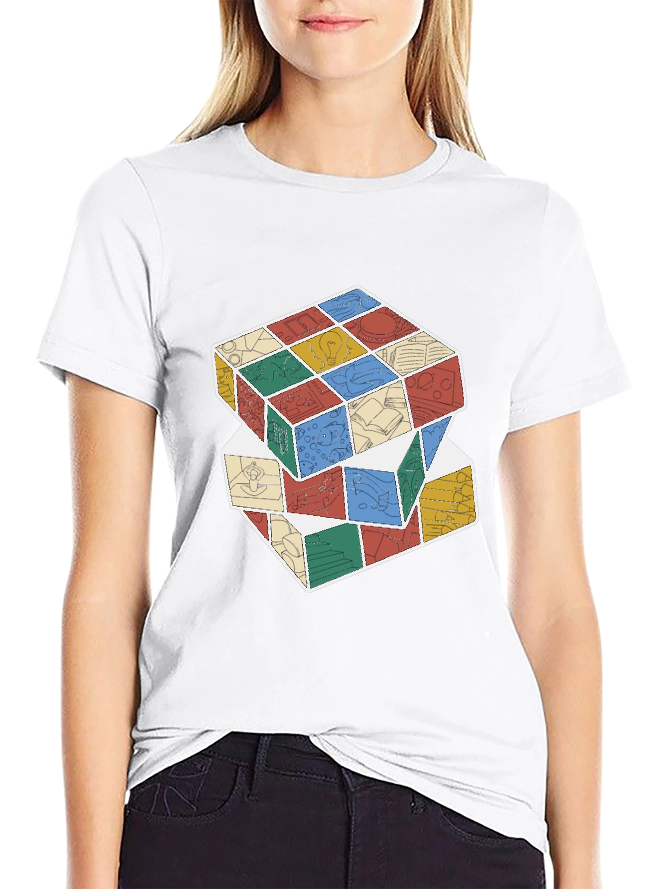 Black Stacked Cube Design Black T-Shirt view 9
