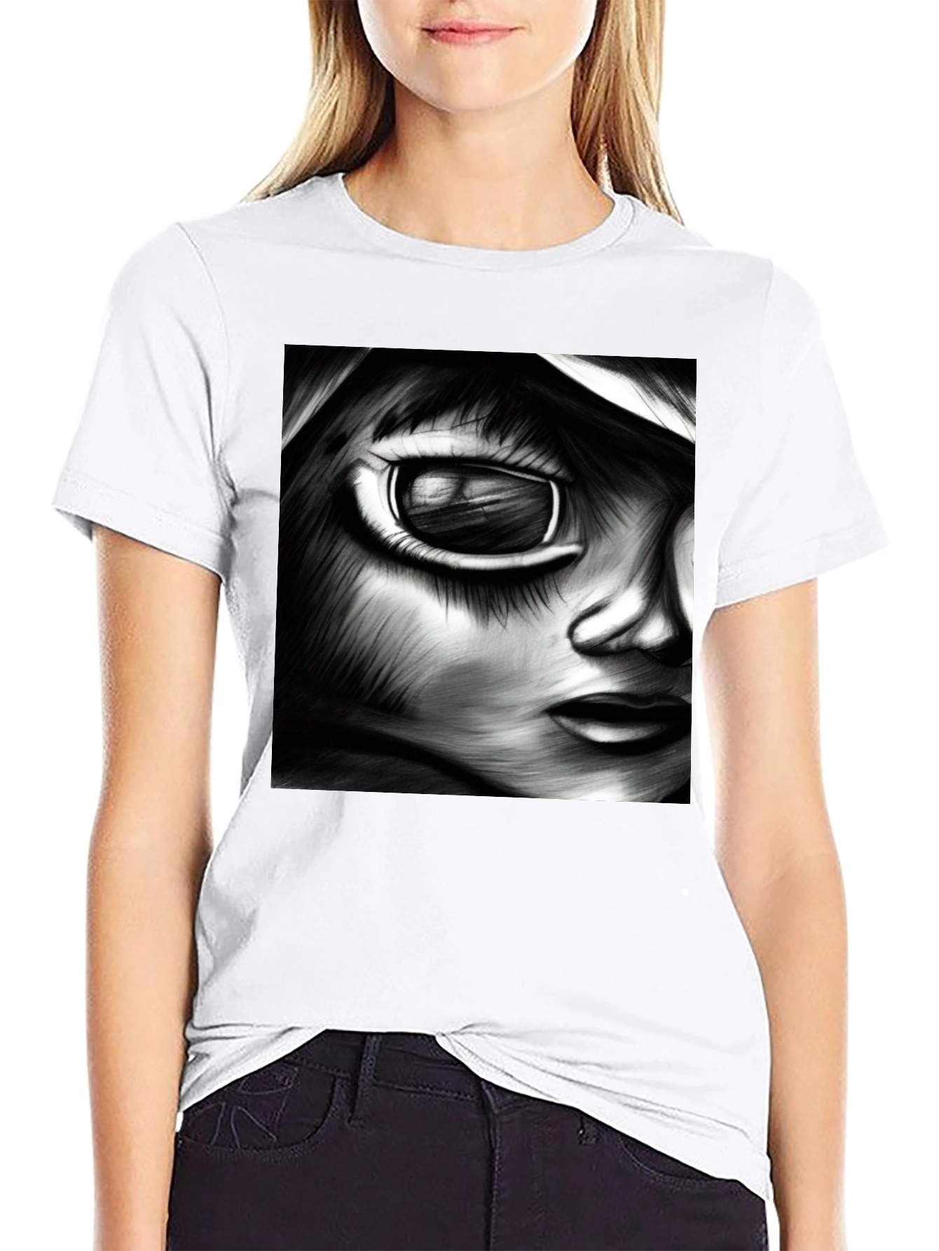 Black Monochrome Anime Art Tee view 9