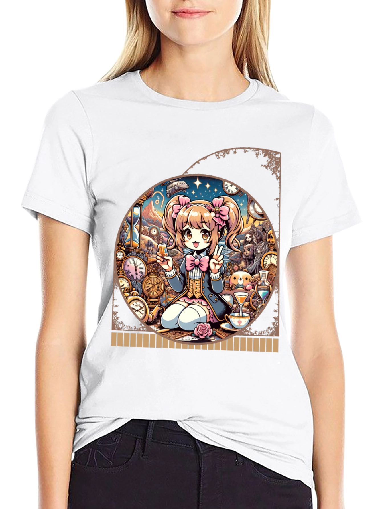 Black Anime Girl Time Travel Graphic Tee - Unique Design view 9