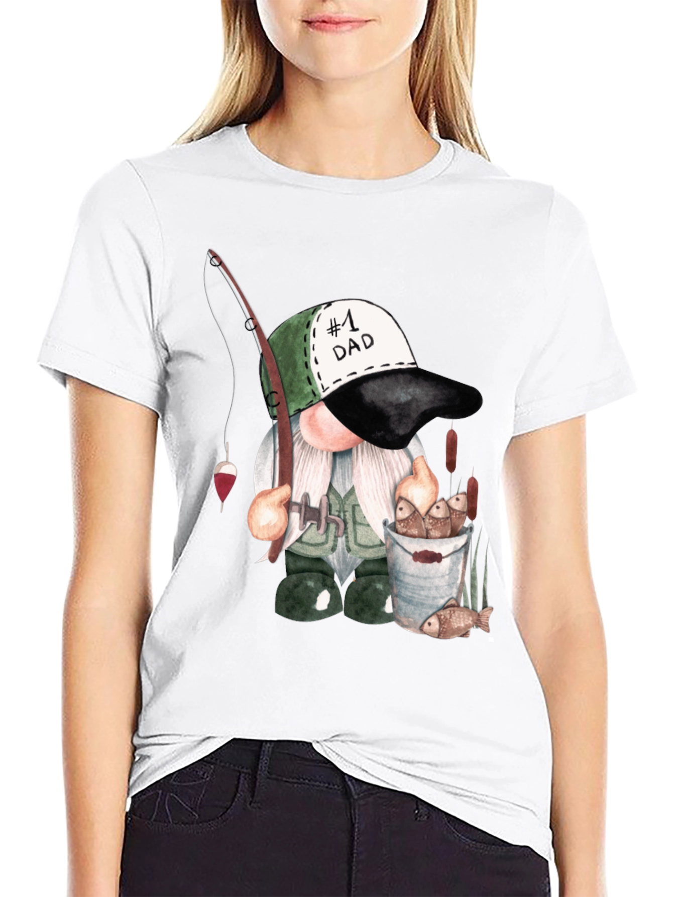 Black Fishing Gnome Dad T-Shirt view 9