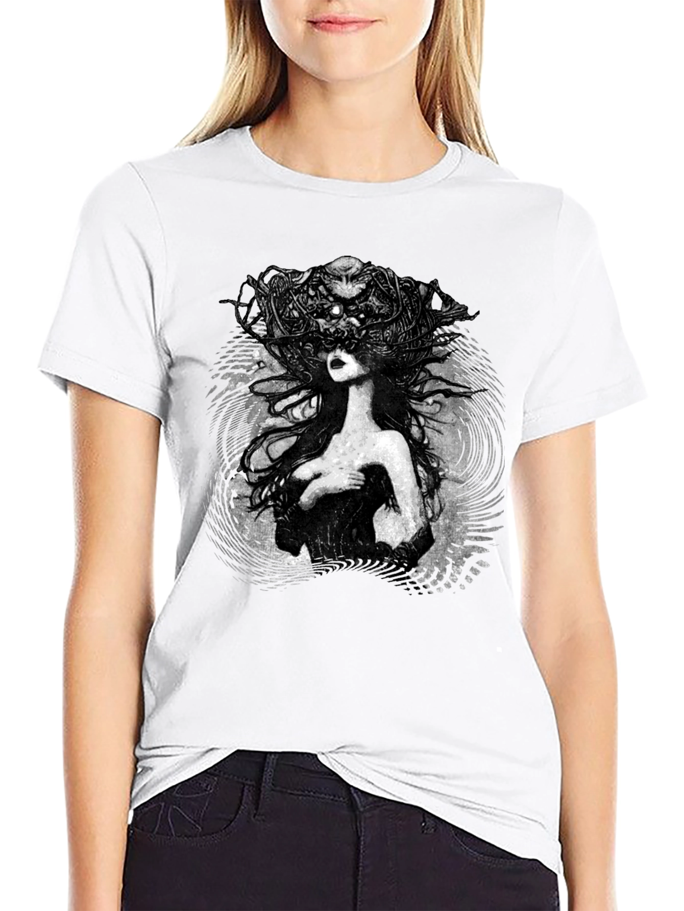 Black Mystic Woman Graphic Tee - Black Cotton T-Shirt view 9