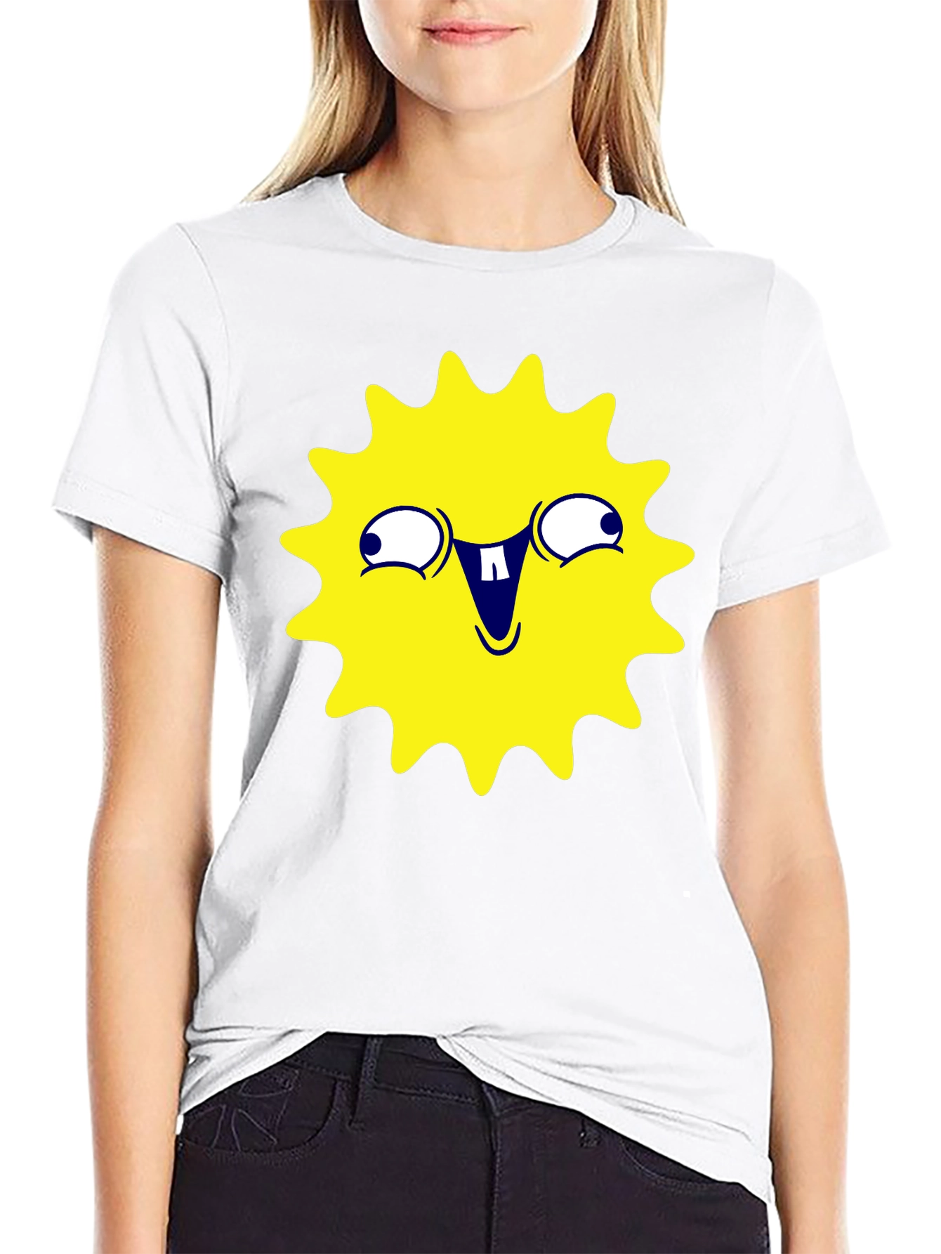 Black Funny Yellow Sun Face Graphic T-Shirt - Black view 9