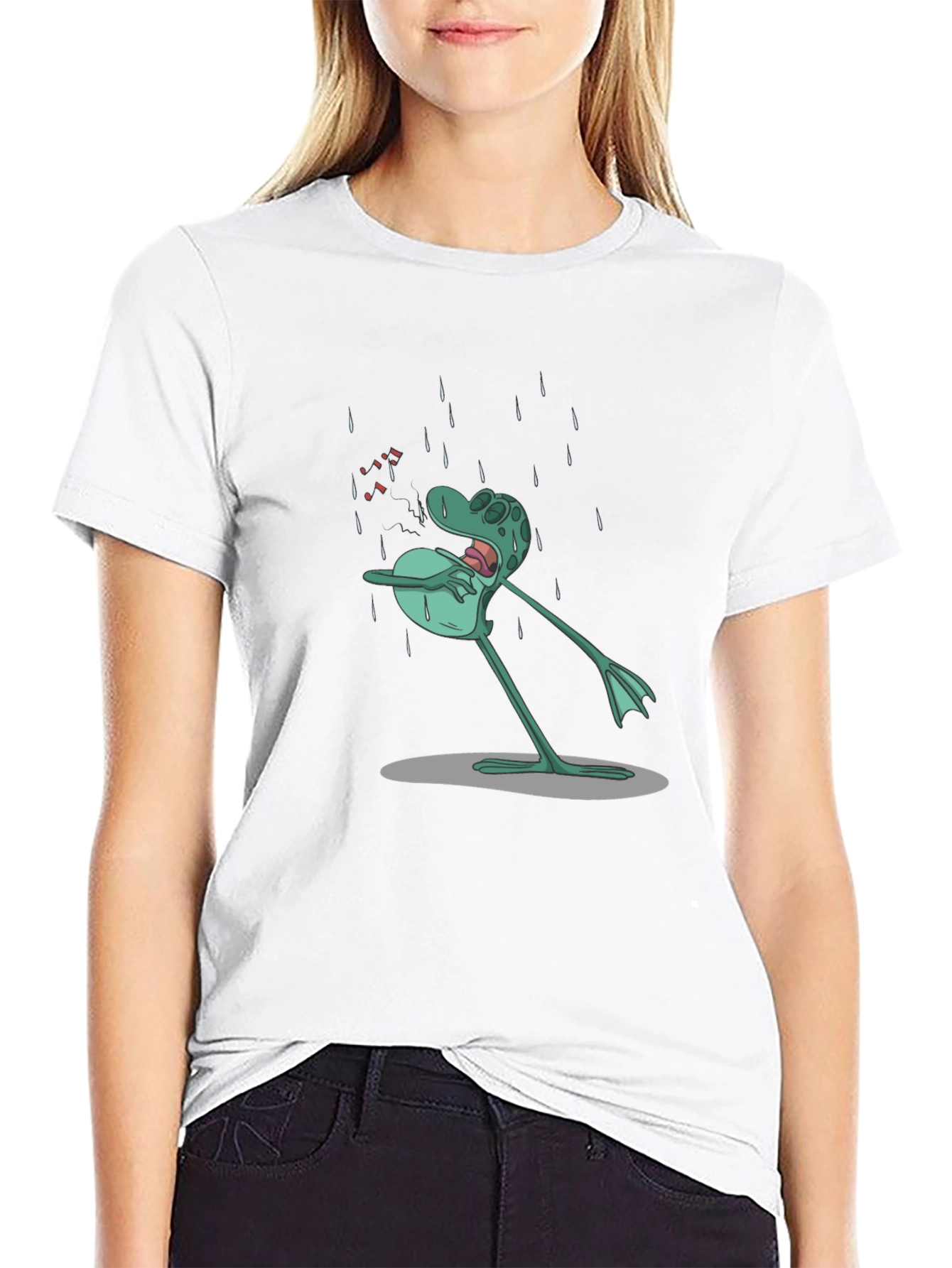 Black Sad Frog Cartoon Black T-Shirt view 9