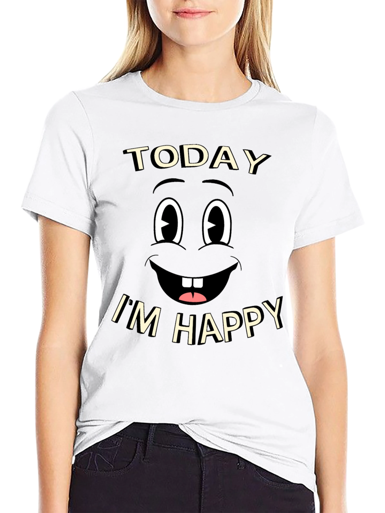 Black Happy Face Graphic Tee - Black Cotton T-Shirt view 9