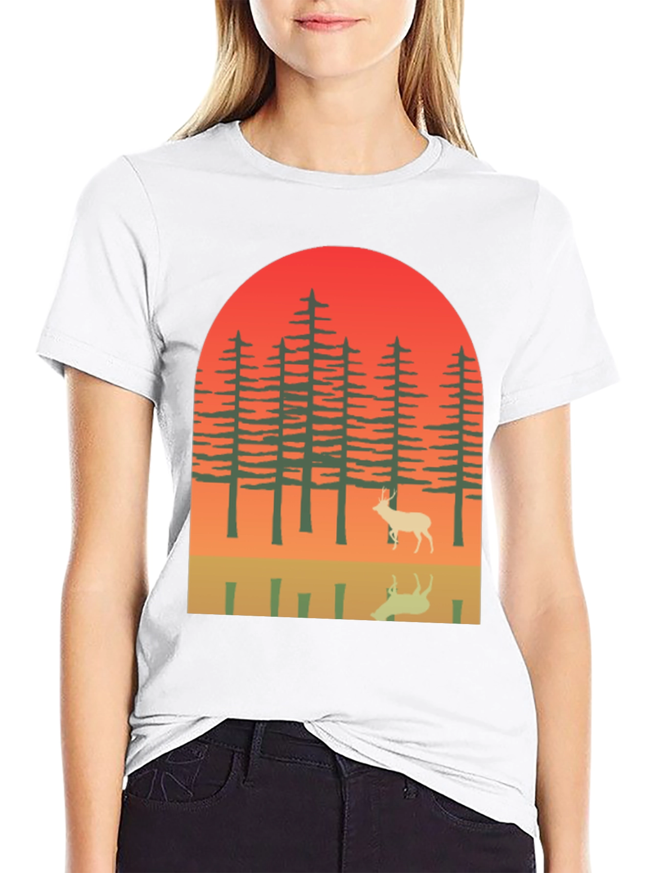 Black Retro Deer Forest Graphic Tee view 9