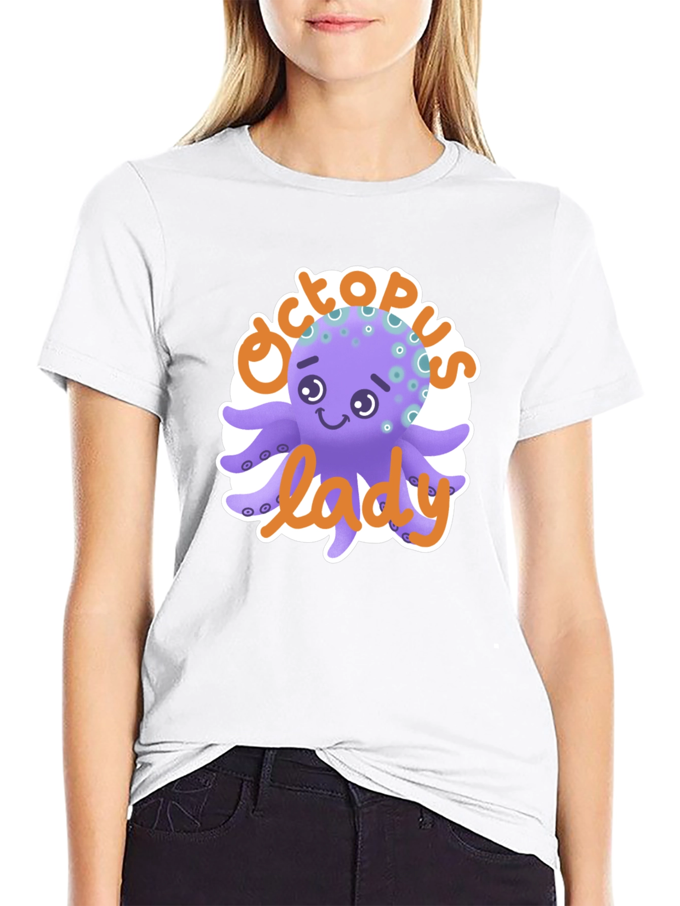 Black Octopus Lady T-Shirt - Cute Cartoon Graphic Tee view 9