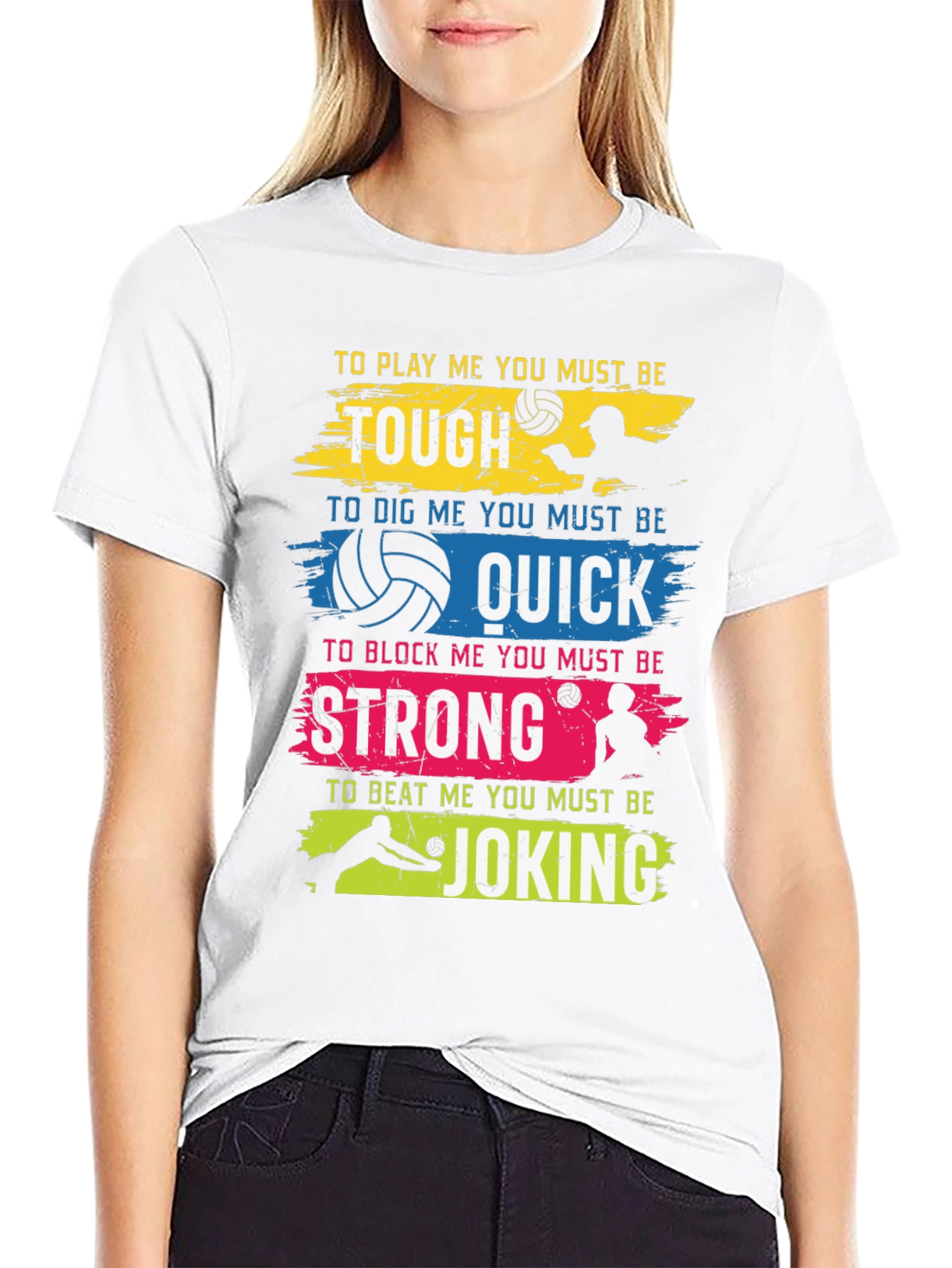 Black Volleyball Graphic Tee - Tough, Quick, Strong, Joking Design view 9