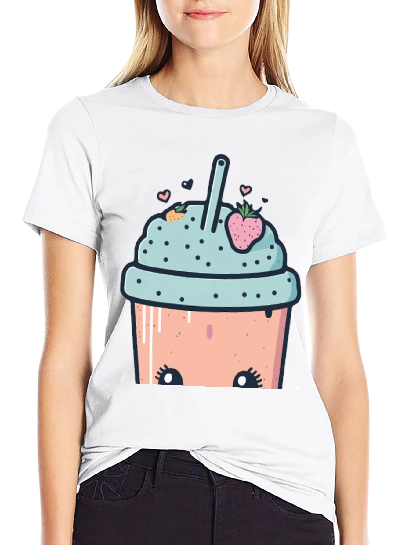 Black Cute Cartoon Smoothie T-Shirt view 9