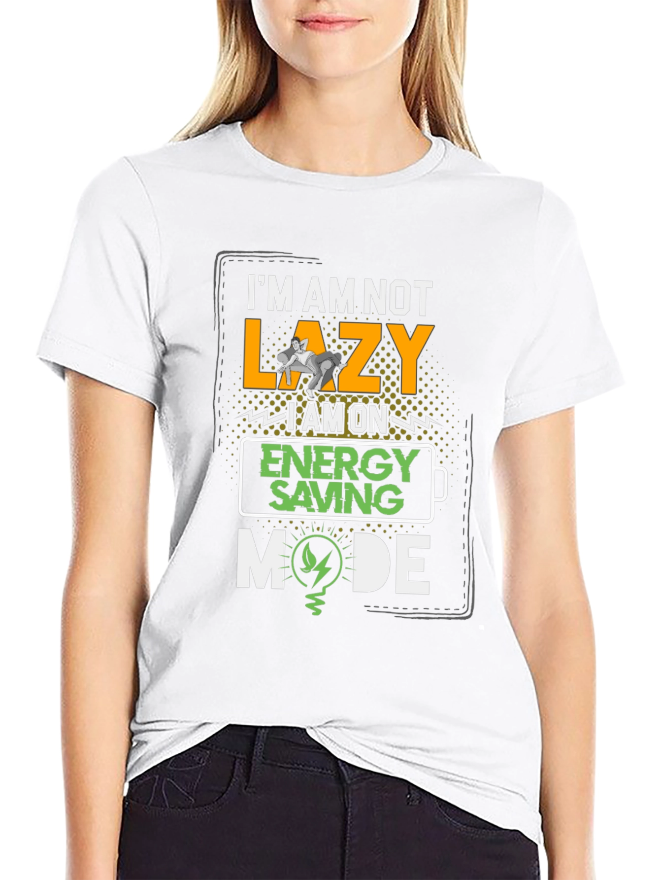 Black Funny Energy Saving Mode Graphic T-Shirt view 9