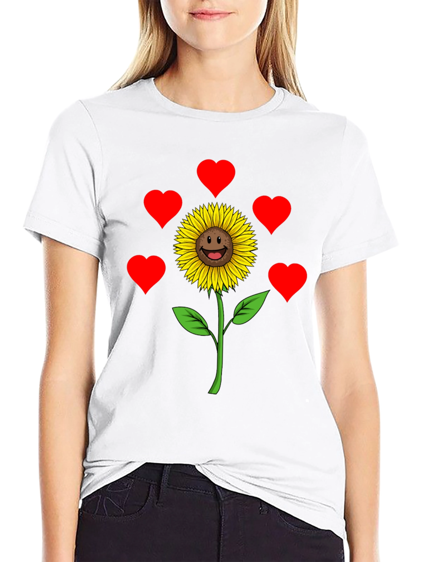 Black Sunflower Heart Graphic Tee - Black Casual Shirt view 9
