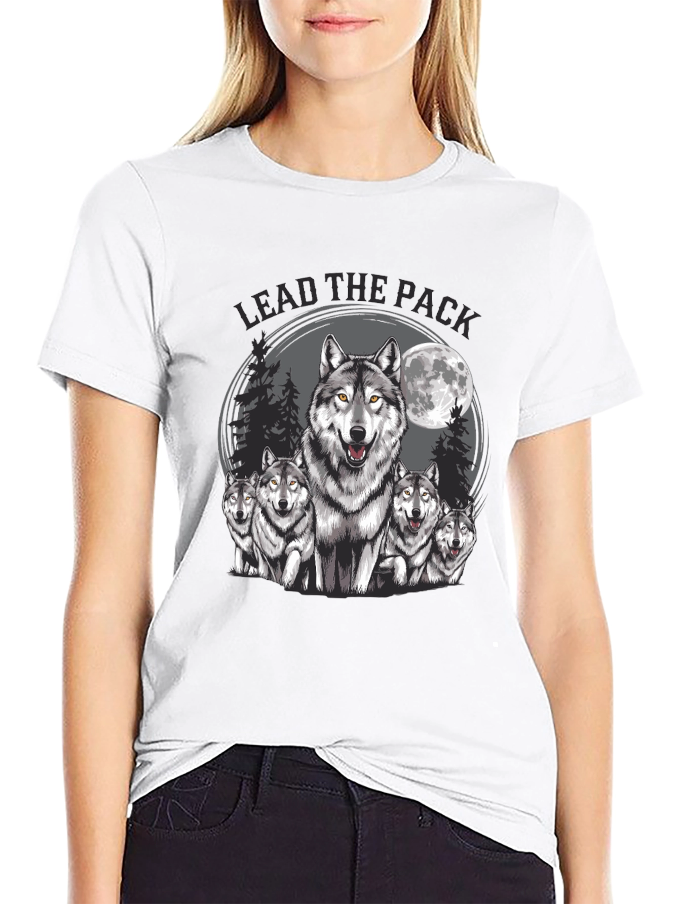Black Lead the Pack Wolf Graphic T-Shirt view 9