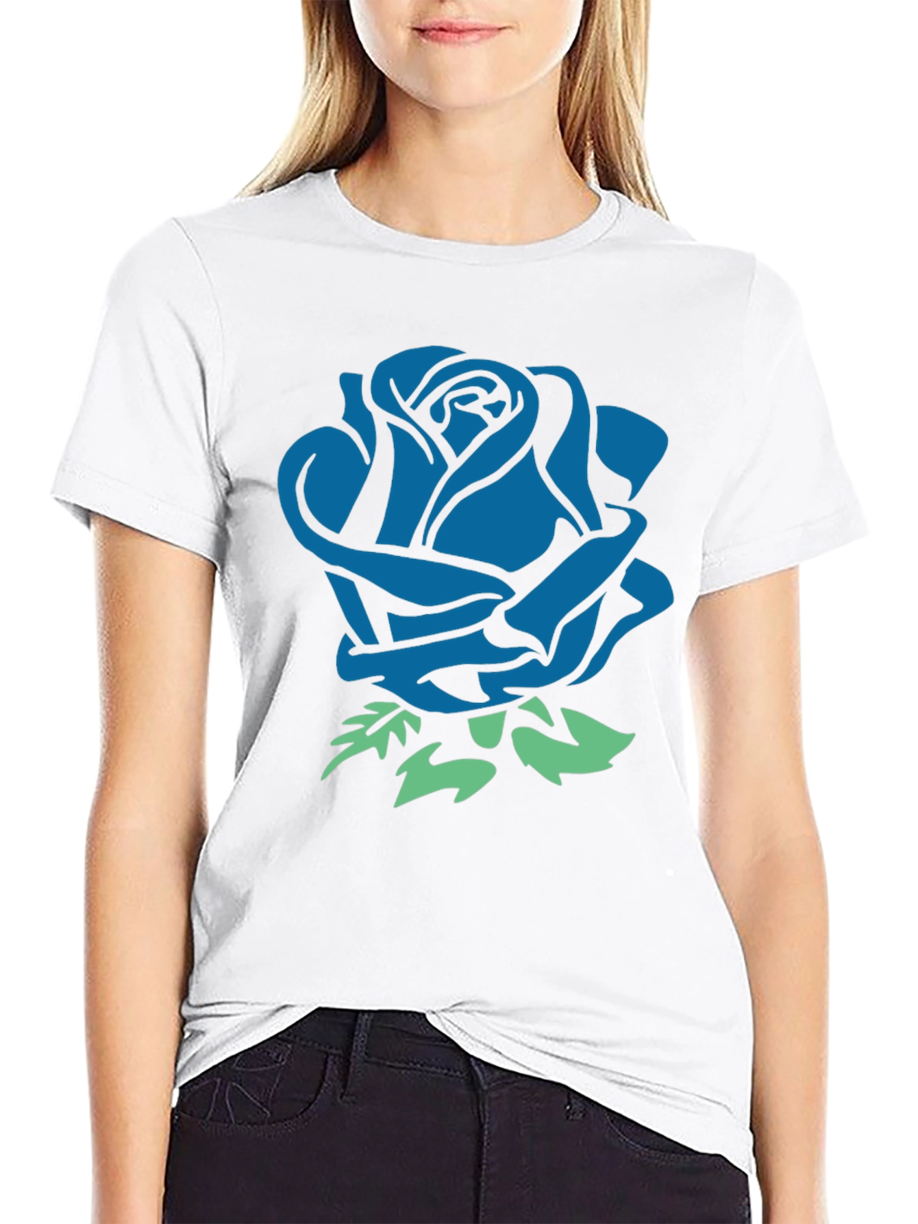 Black Blue Rose Graphic Black T-Shirt view 9