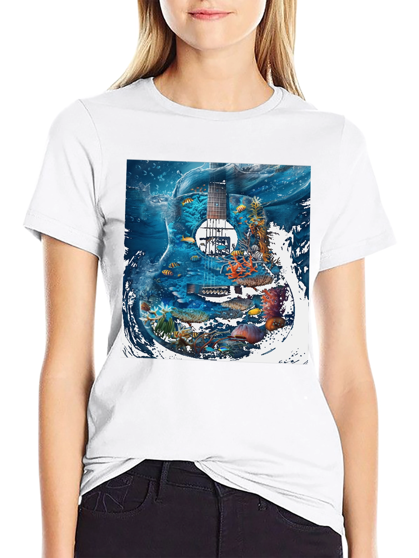 Black Underwater Guitar Graphic T-Shirt view 9