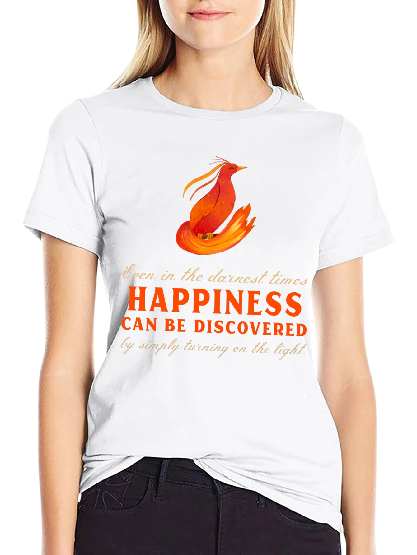 Black Phoenix Happiness Graphic T-Shirt - Inspirational Design view 9
