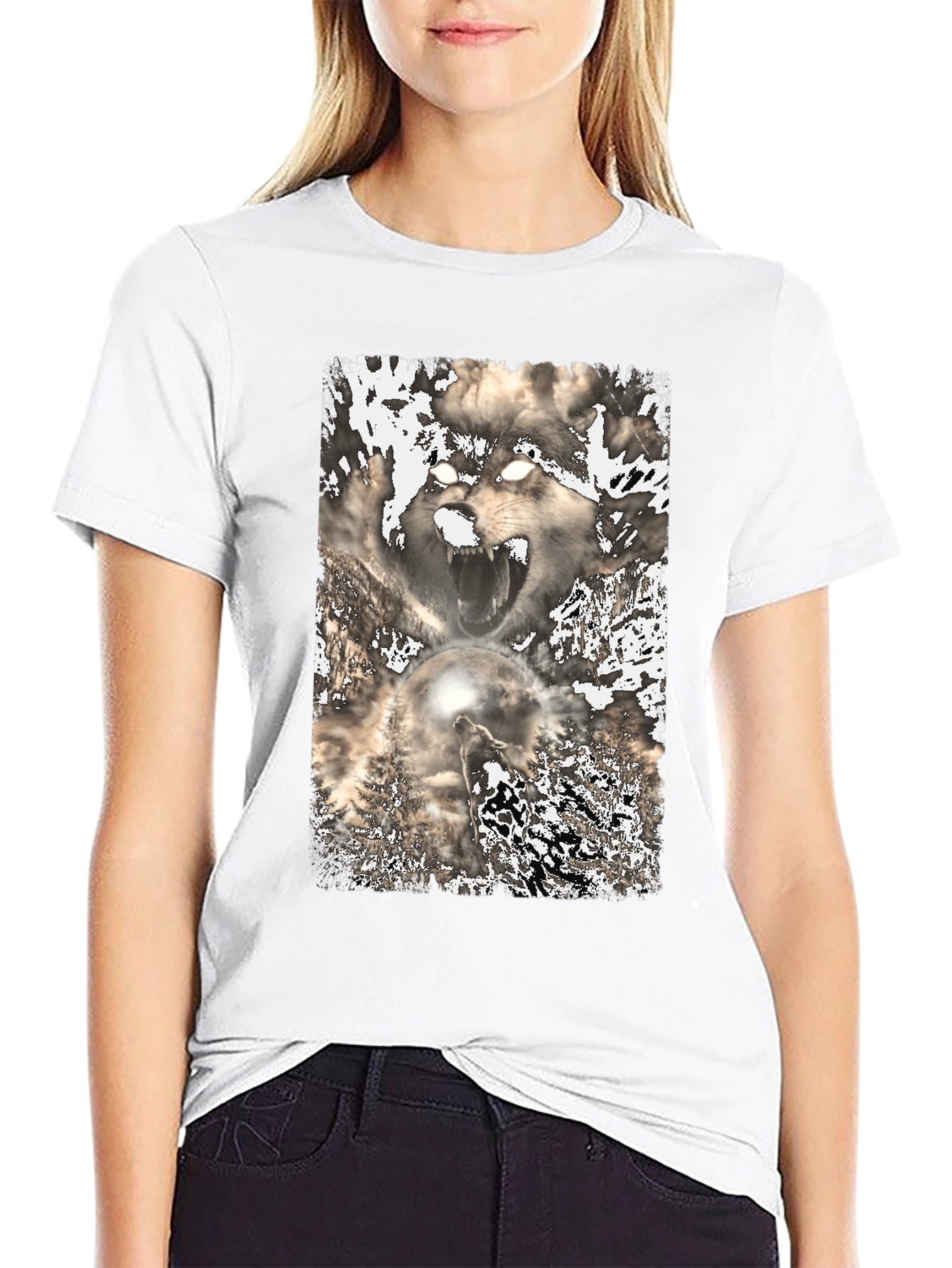 Black Wolf Graphic Print Tee - Black view 9