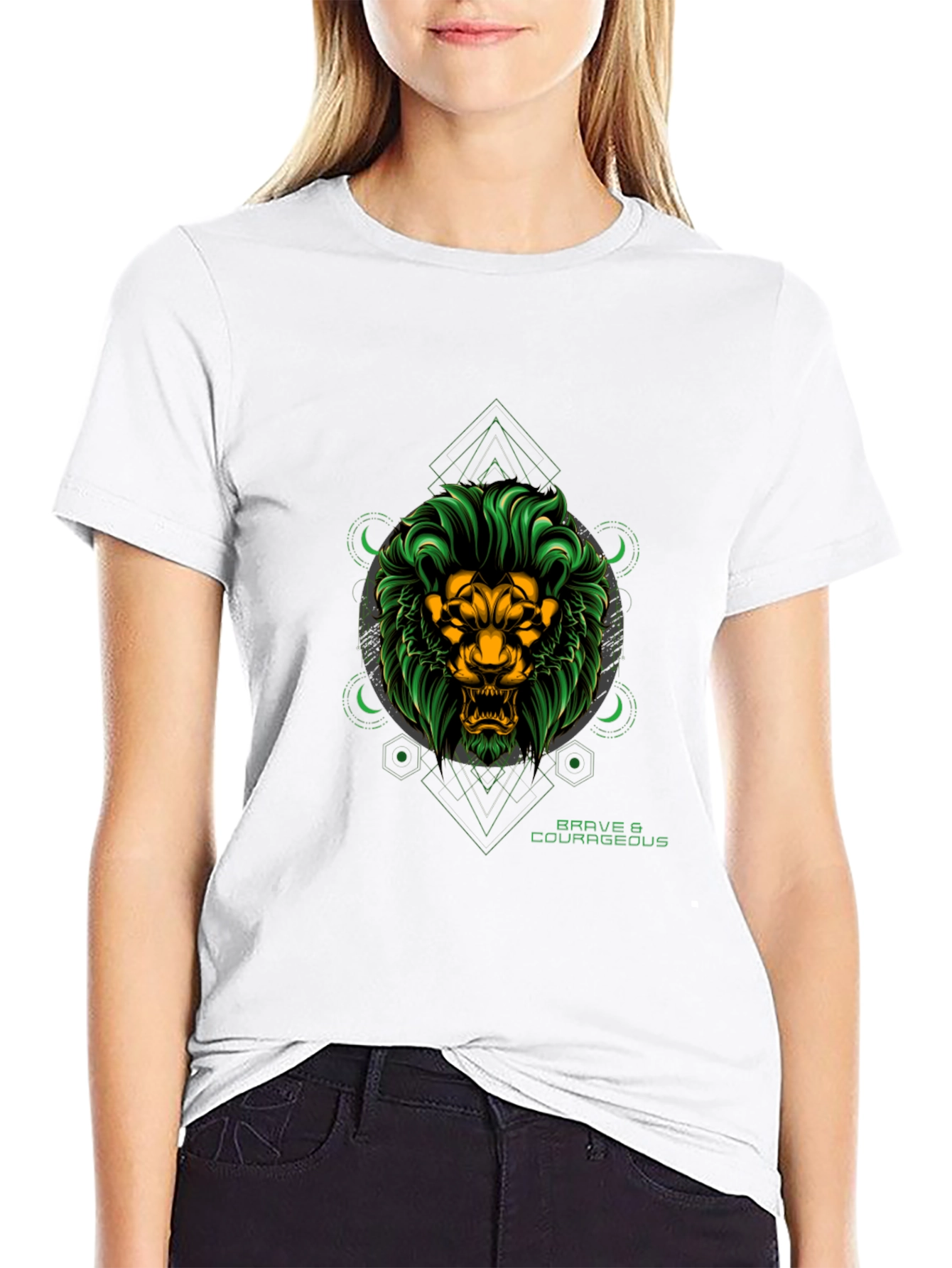 Black Brave Lion Graphic Tee - Black Cotton T-Shirt view 9