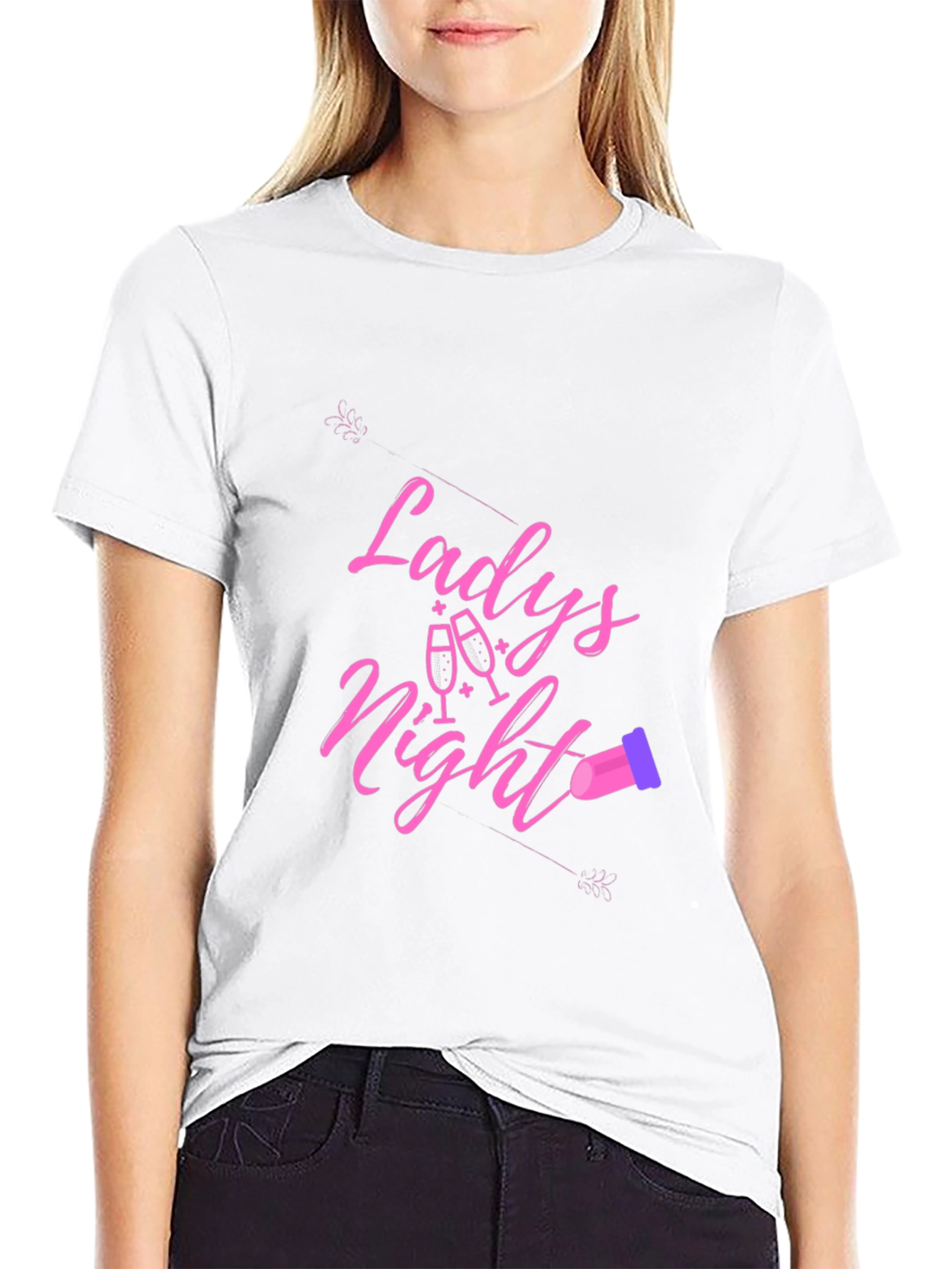 Black Ladies Night T-Shirt - Black Crew Neck view 9
