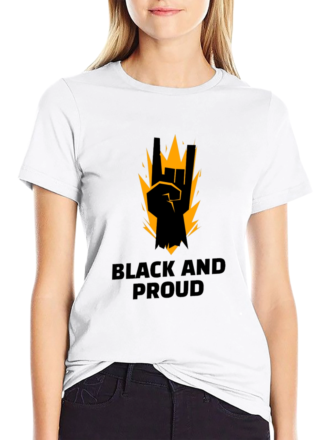 Black Black and Proud Graphic Tee - Rock On Sign view 9