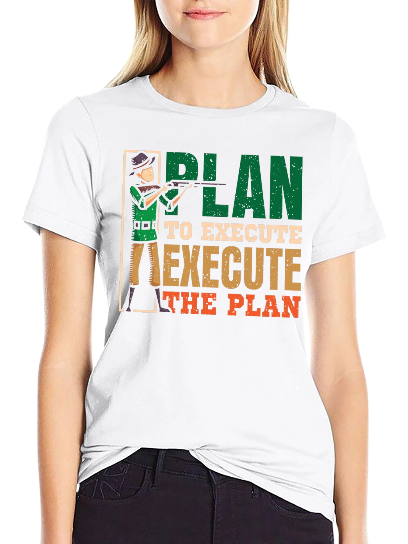 Black Plan to Execute Funny Hunting Graphic T-Shirt view 9