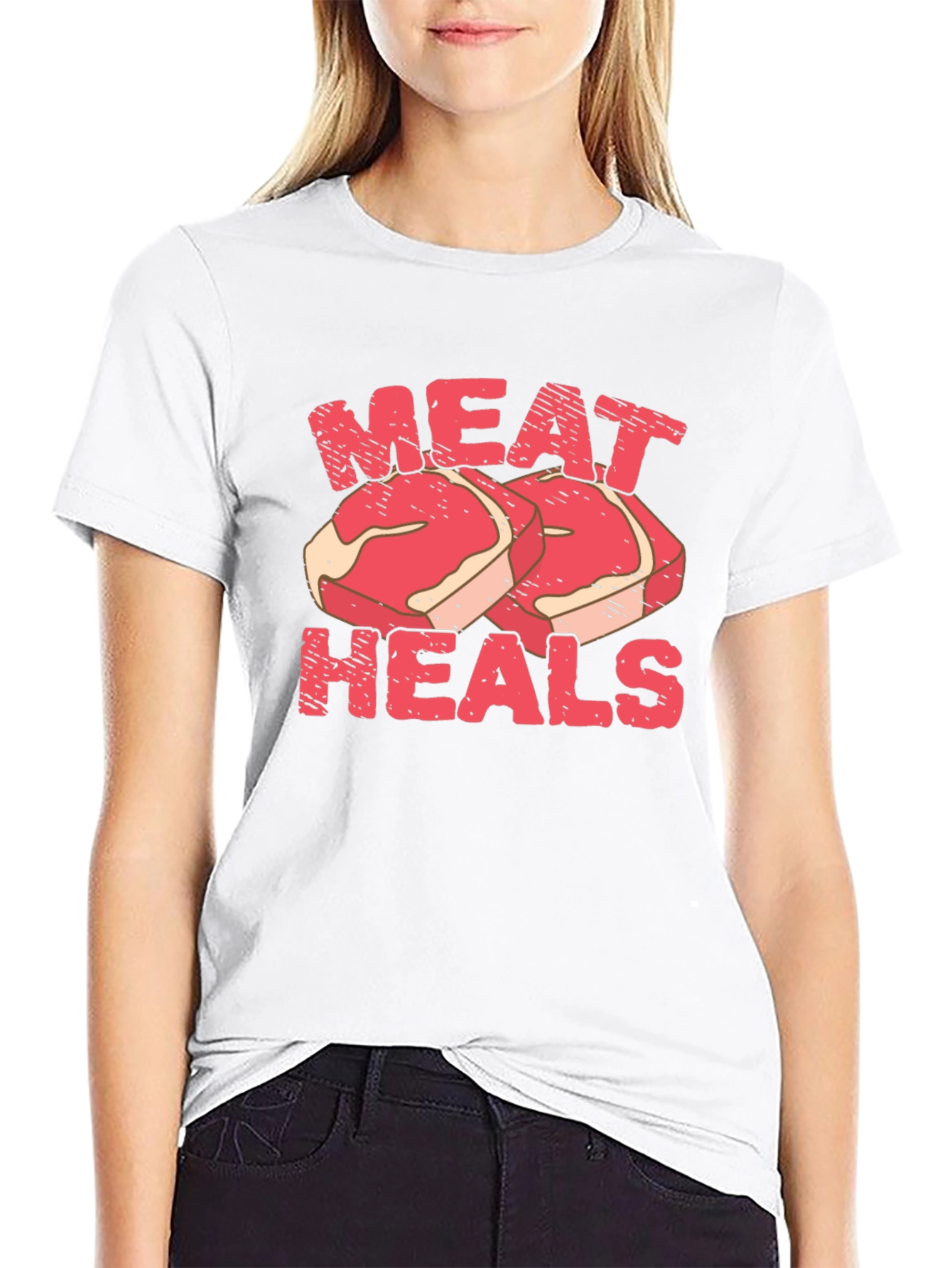 Black Meat Heals T-Shirt - Black, Funny Graphic Tee view 9