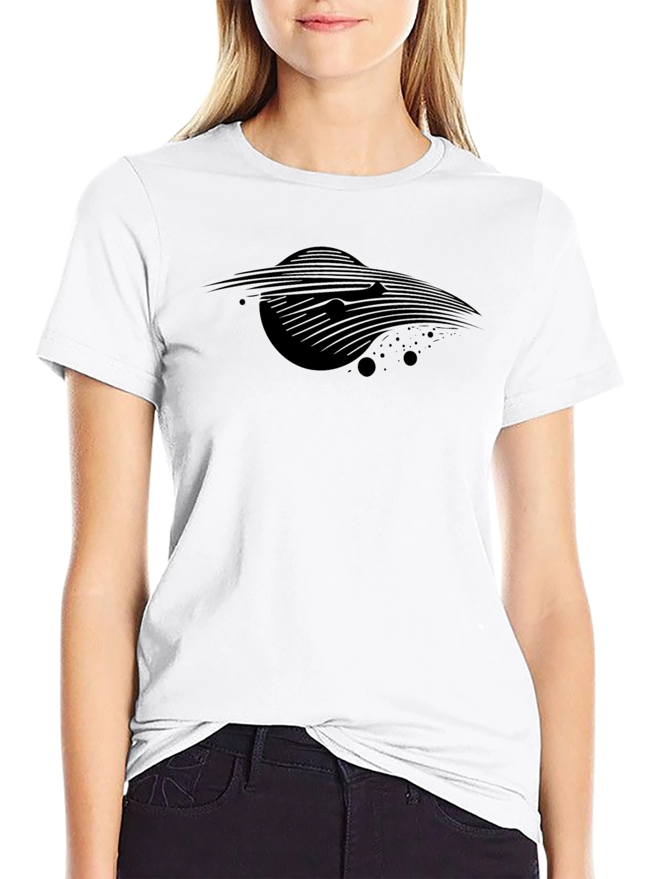 Black Men's Black T-Shirt - Abstract Space Design view 9