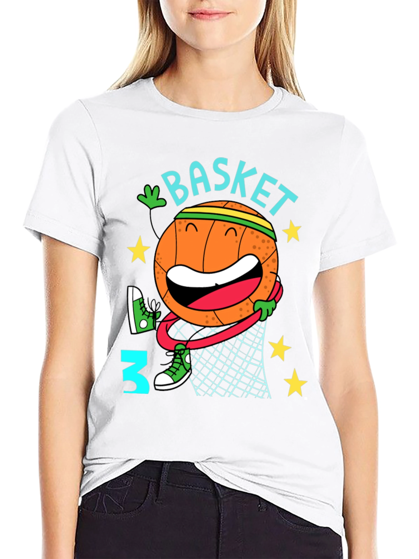 Black Basketball Cartoon Graphic T-Shirt view 9