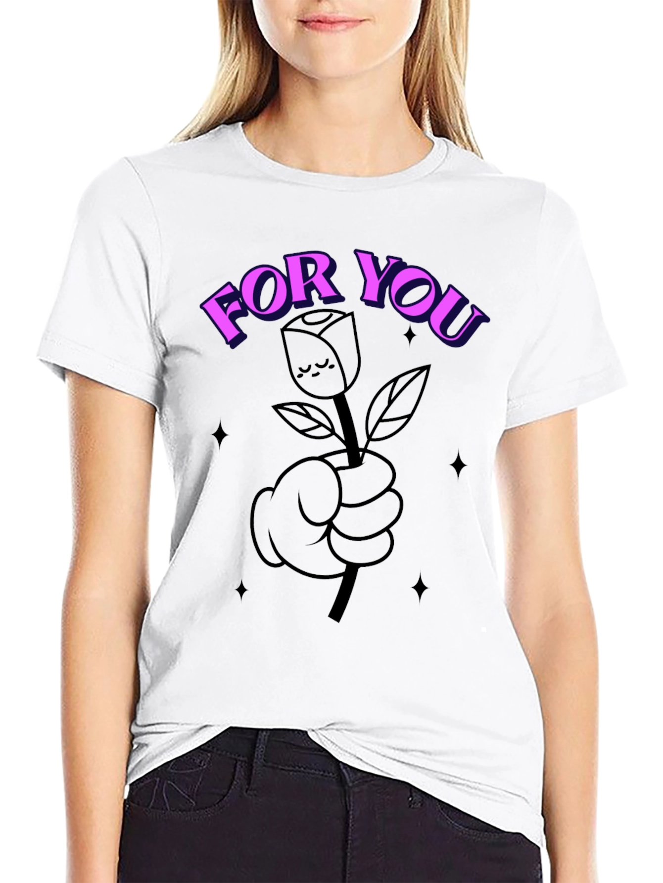 Black Cartoon Rose For You Black T-Shirt view 9