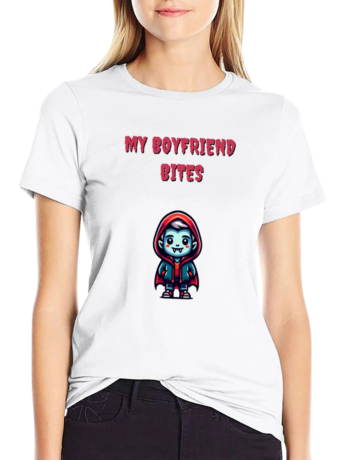 Black My Boyfriend Bites T-Shirt view 9