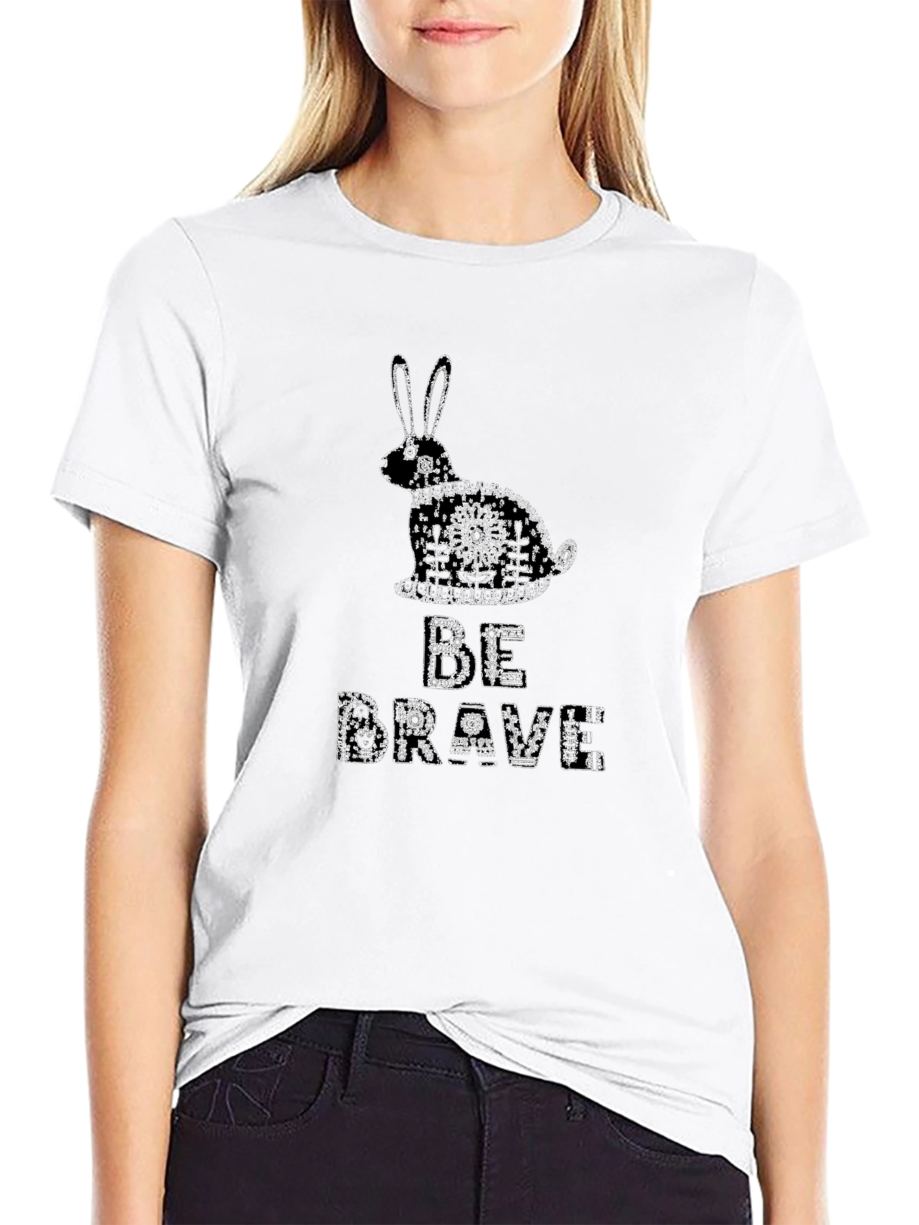 Black Be Brave Rabbit Graphic Tee - Black view 9