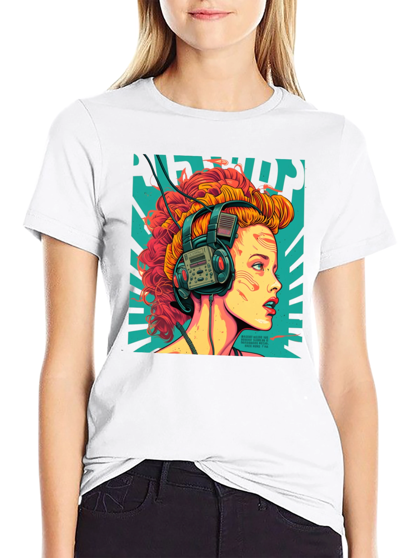 Black Retro Headphones Graphic T-Shirt view 9
