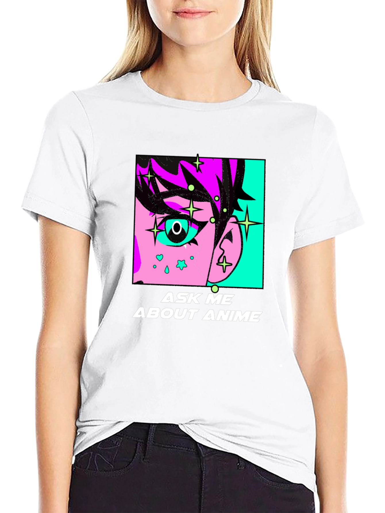 Black Ask Me About Anime Graphic Tee - Black Cotton T-Shirt view 9