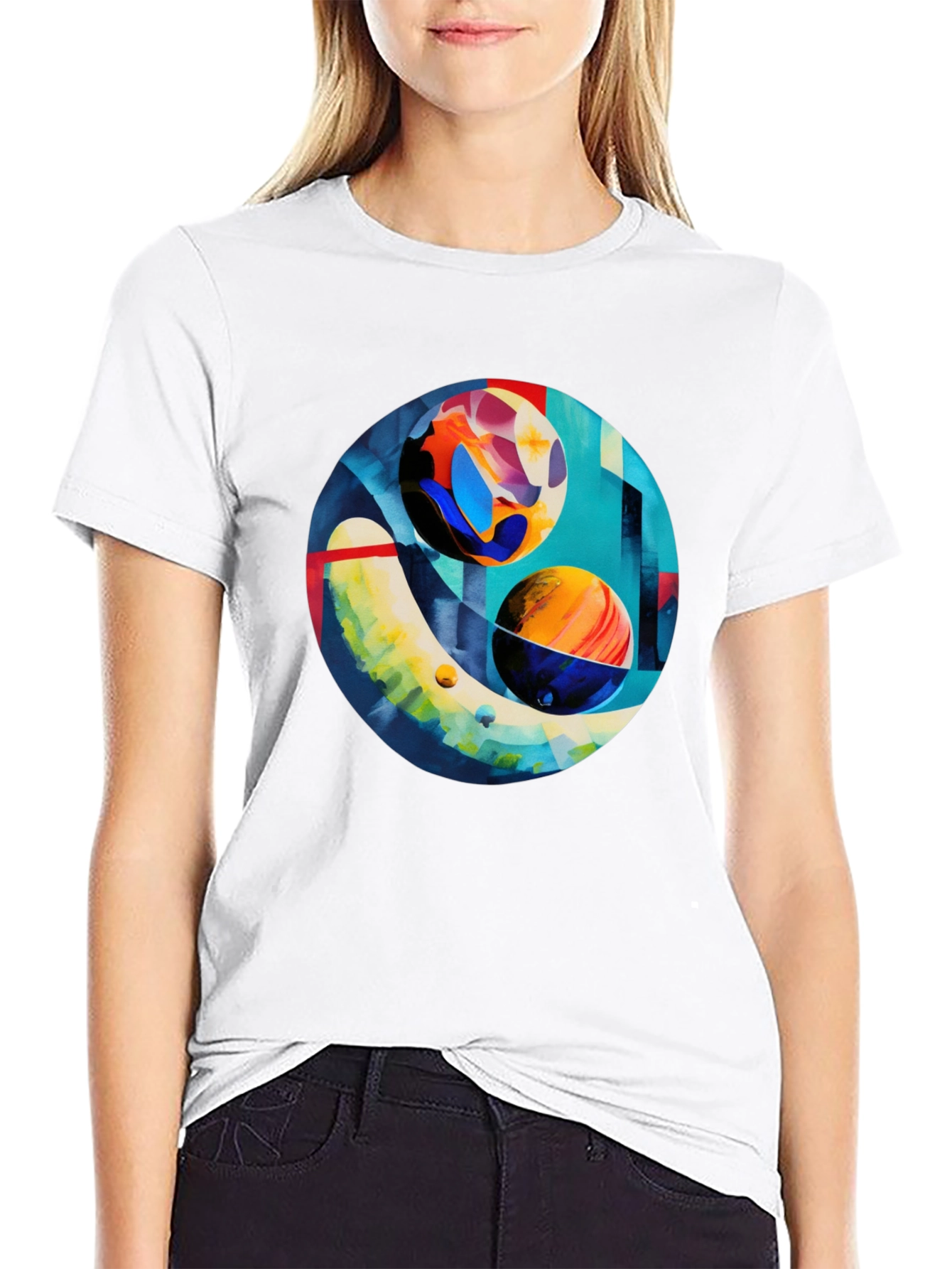 Black Abstract Planet Art Print Black T-Shirt view 9
