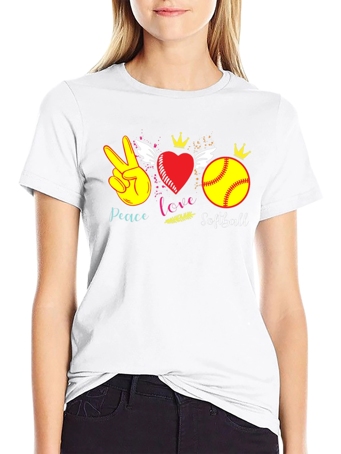 Black Peace Love Softball T-Shirt view 9