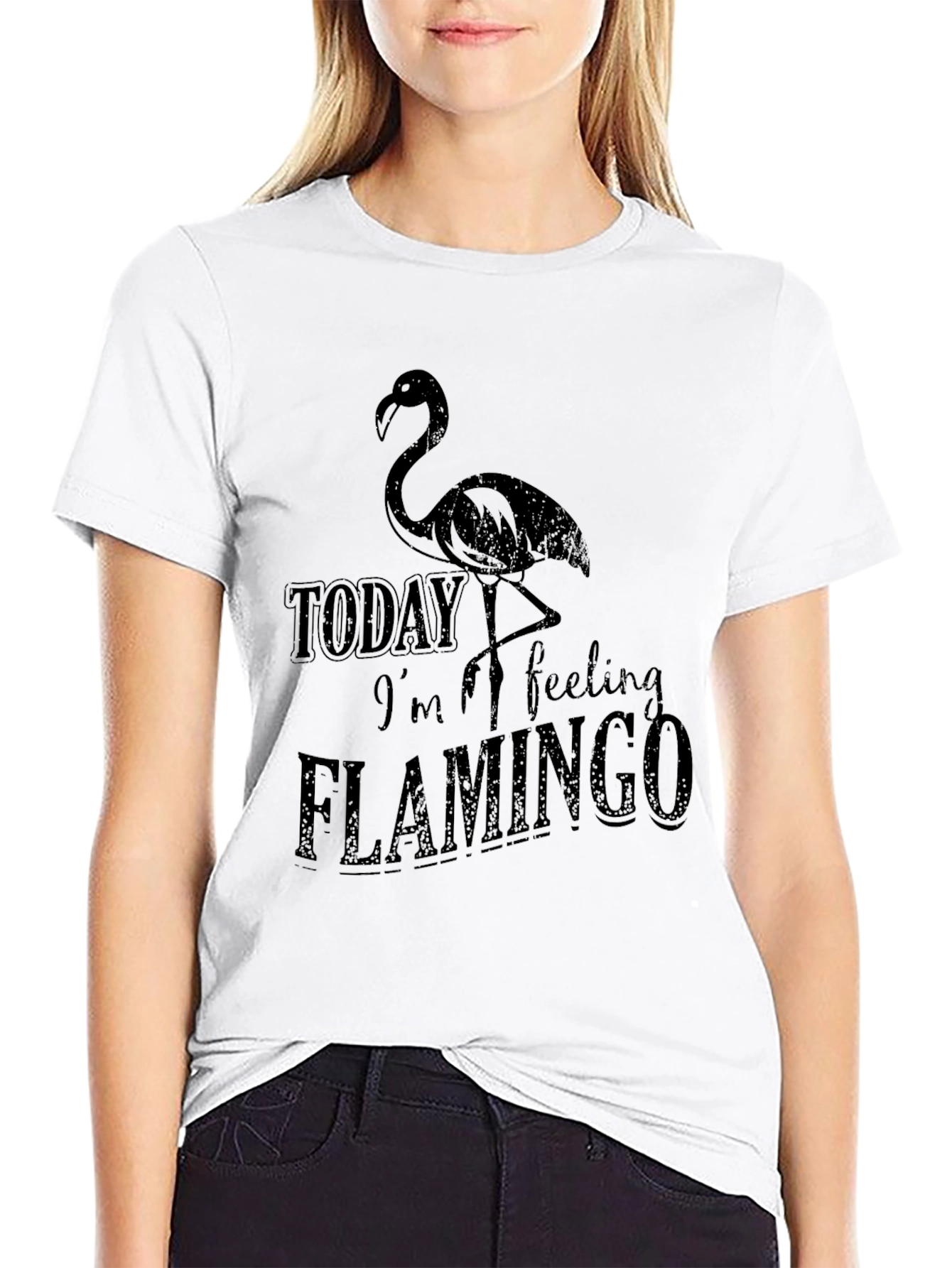 Black Today I'm Feeling Flamingo Black T-Shirt view 9