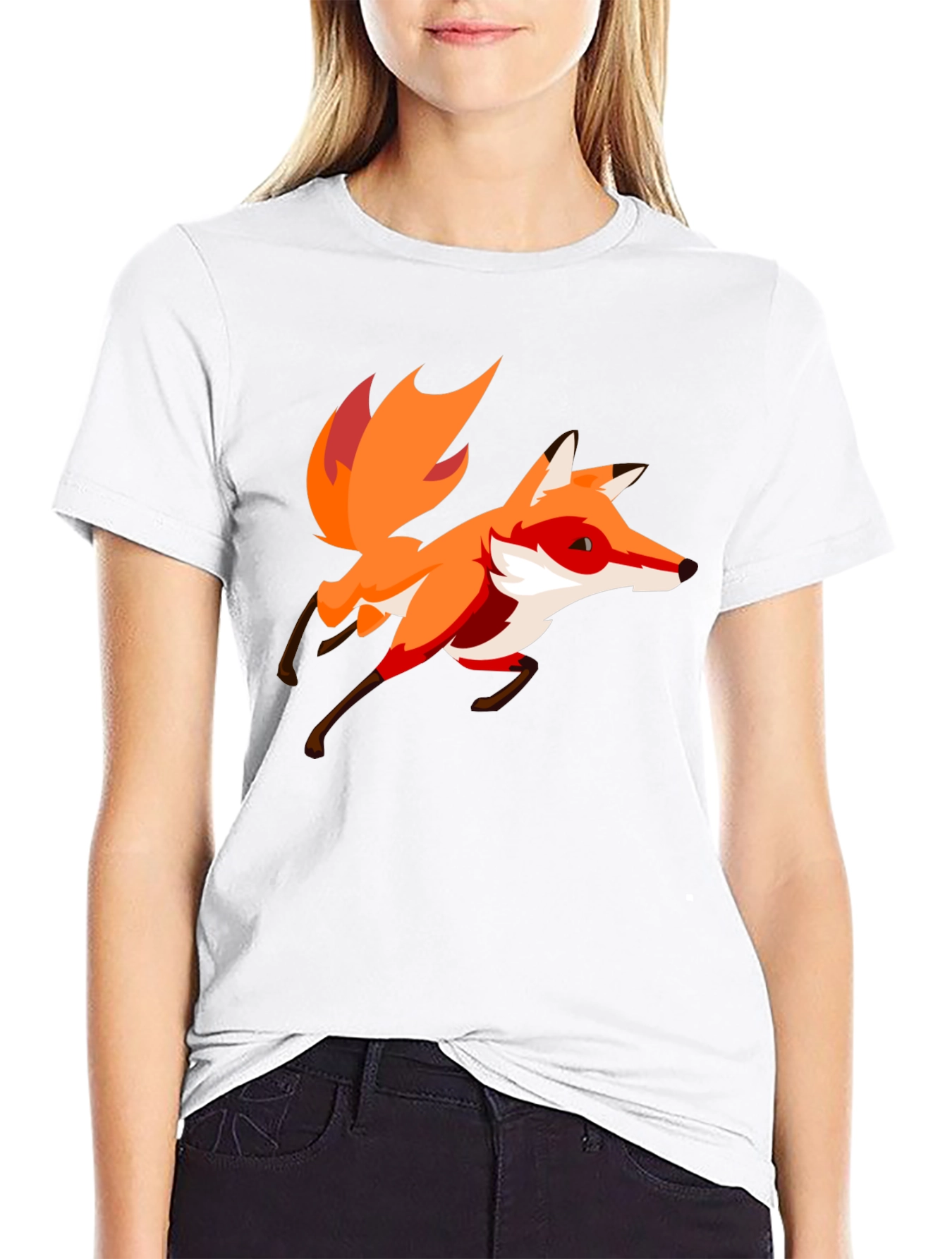 Black Cartoon Fox Graphic Black T-Shirt view 9