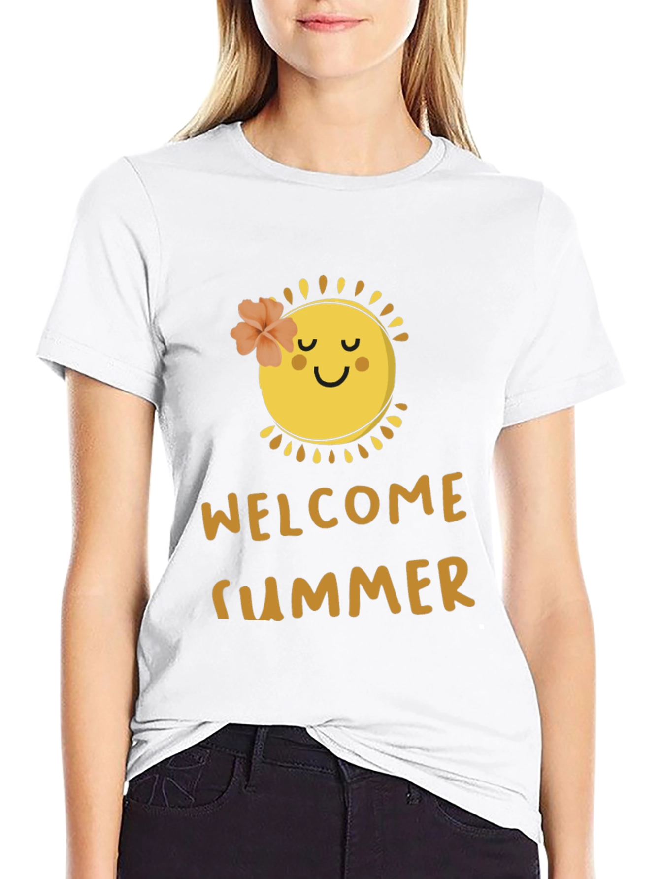 Black Welcome Summer Black T-Shirt with Sun Design view 9