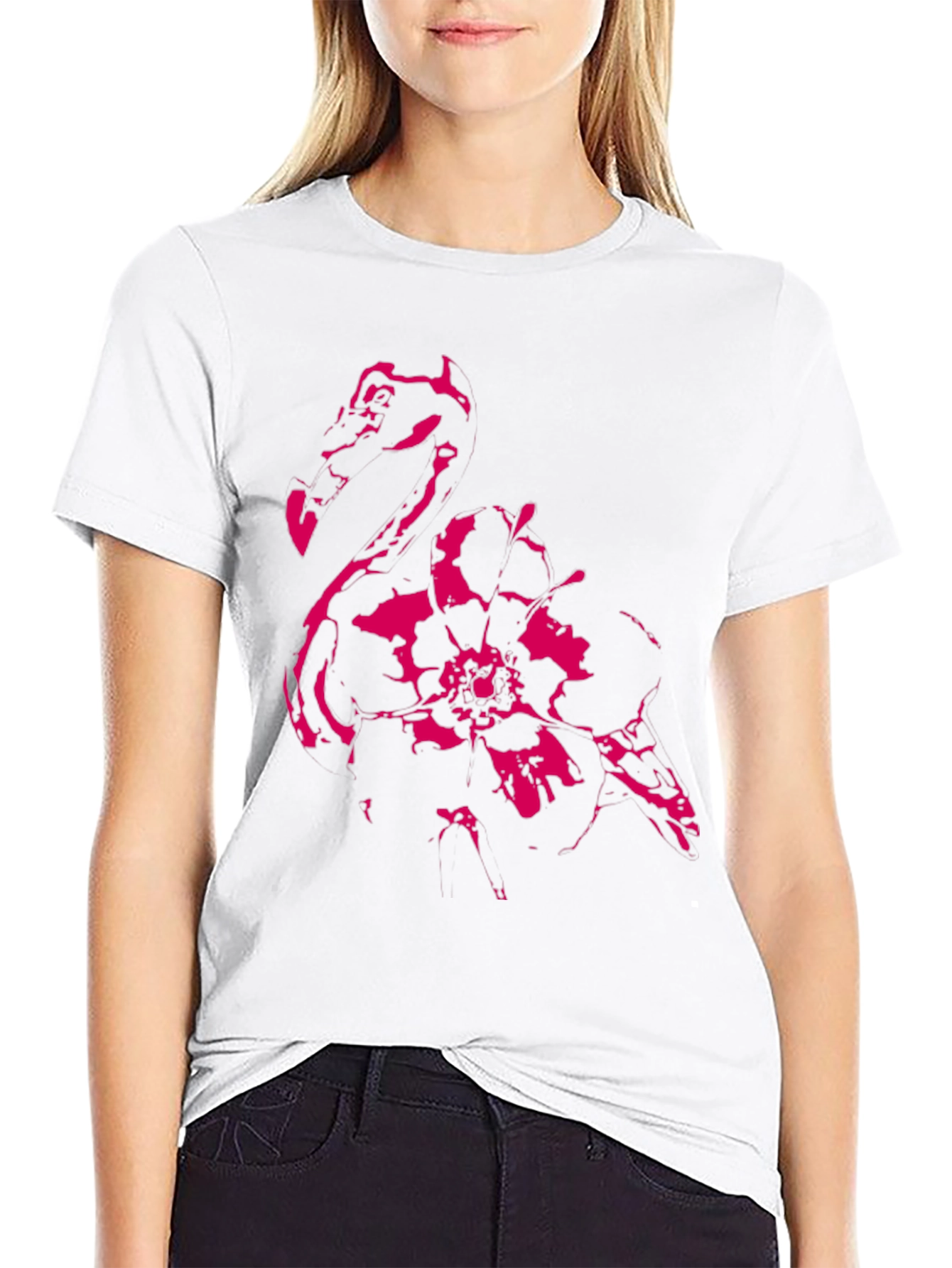 Black Flamingo Flower Graphic Tee - Stylish Casual Wear view 9